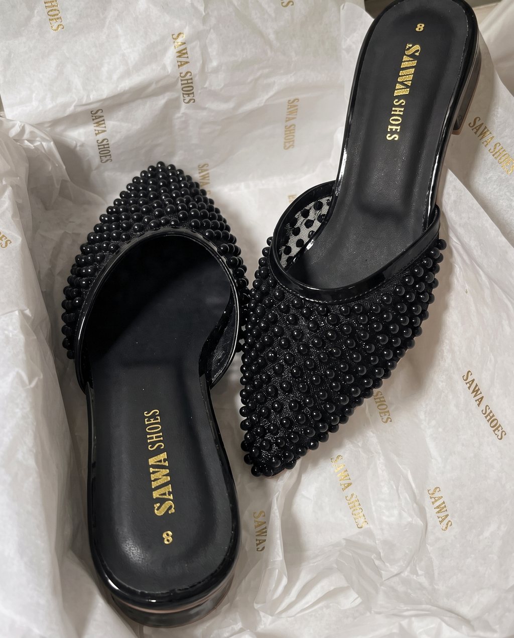 Pearl Embellished Mule Heels 900 BK