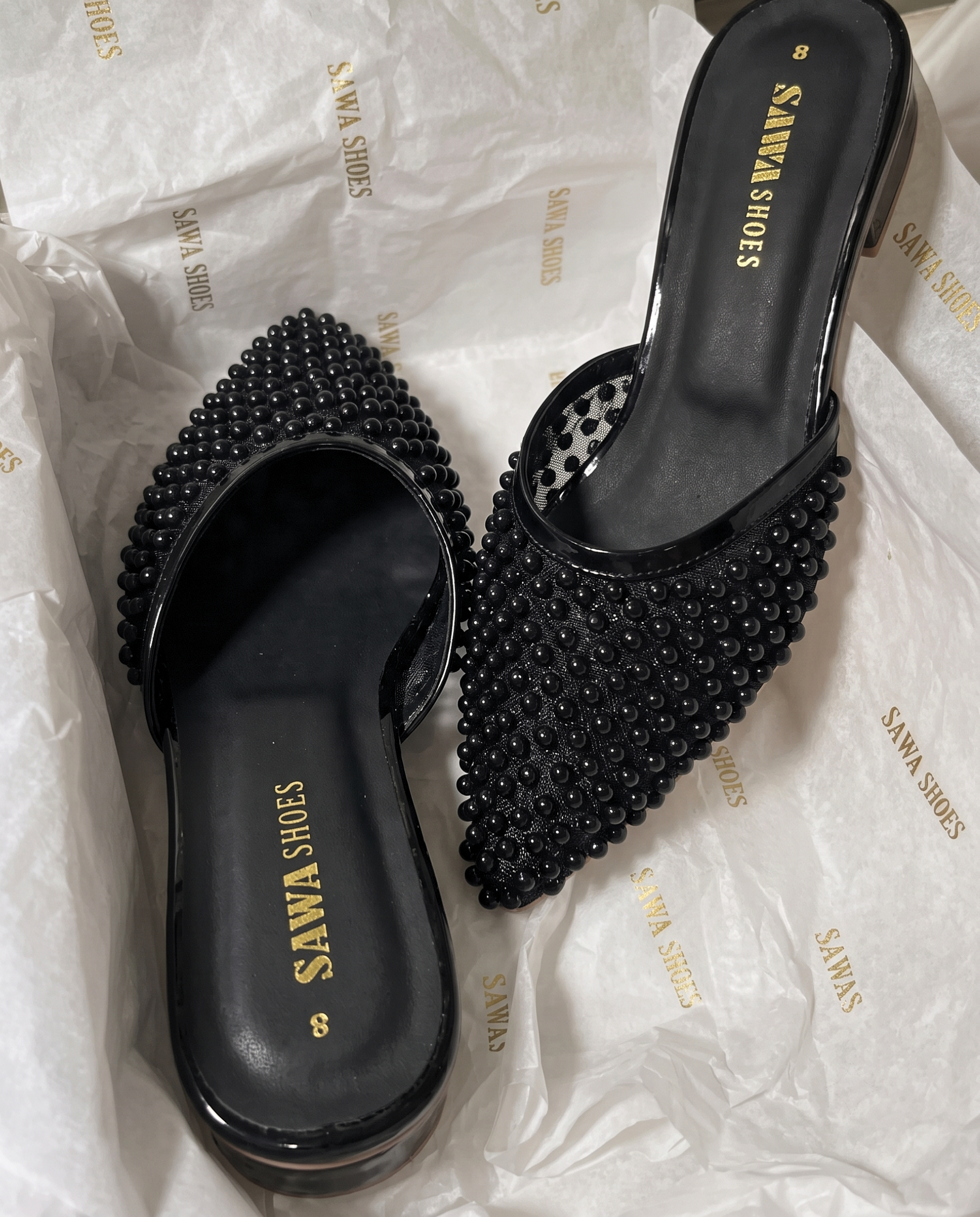 Pearl Embellished Mule Heels 900 BK