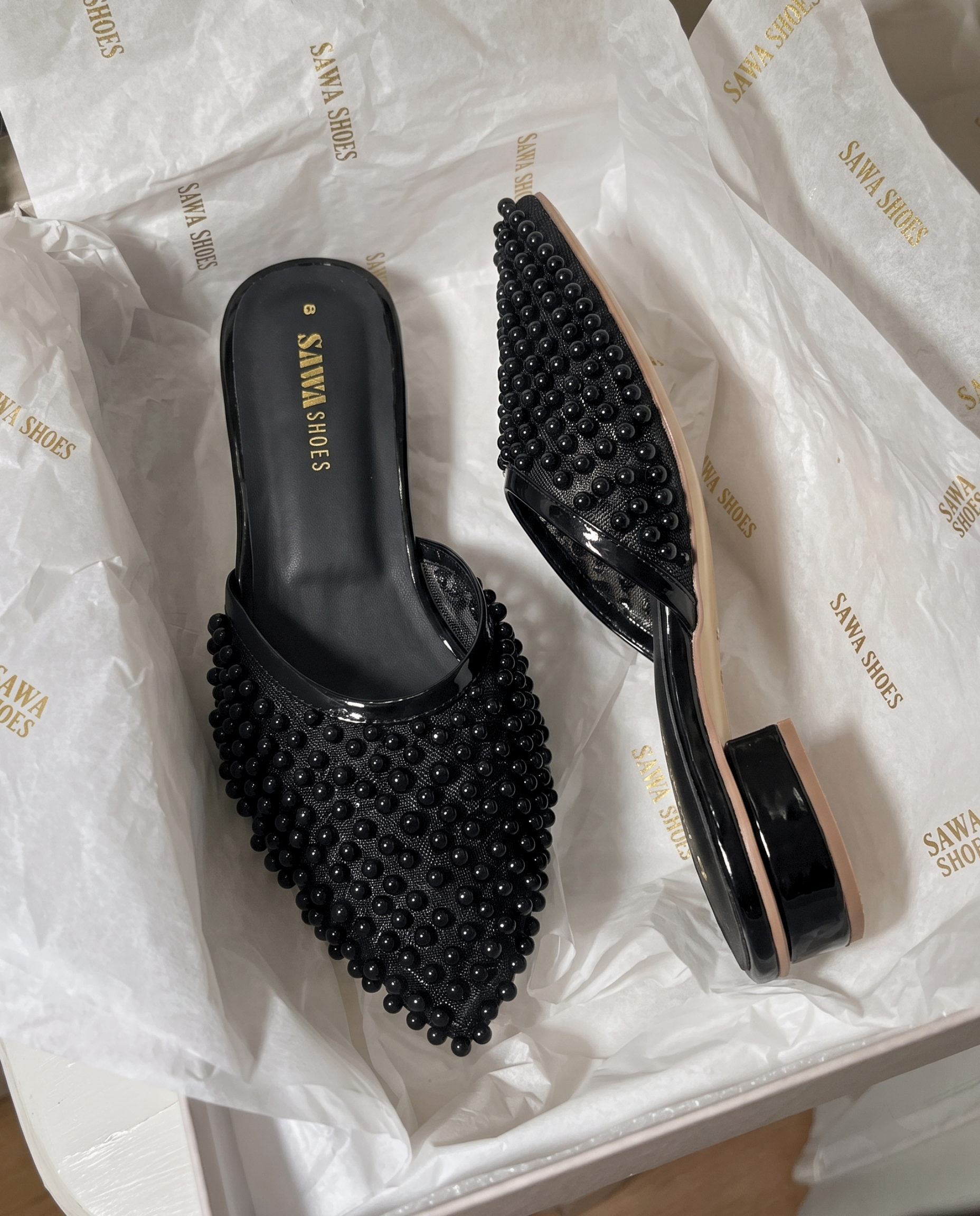 Pearl Embellished Mule Heels 900 BK