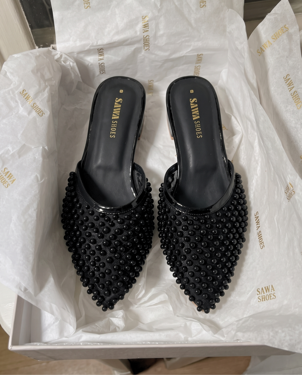 Pearl Embellished Mule Heels 900 BK