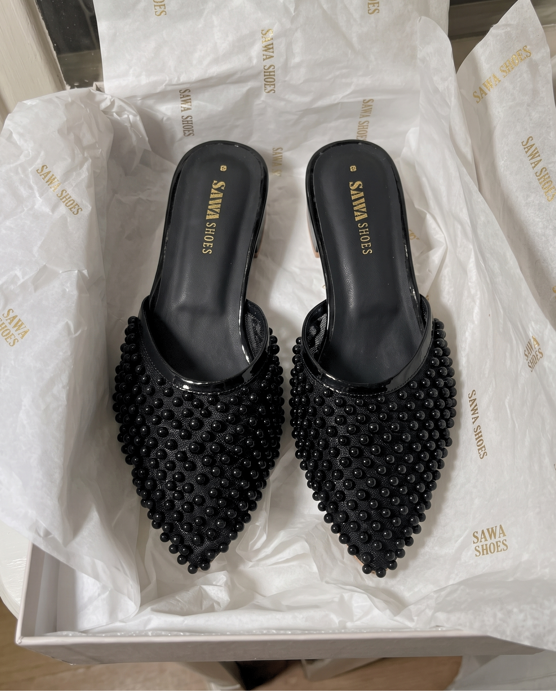 Pearl Embellished Mule Heels 900 BK