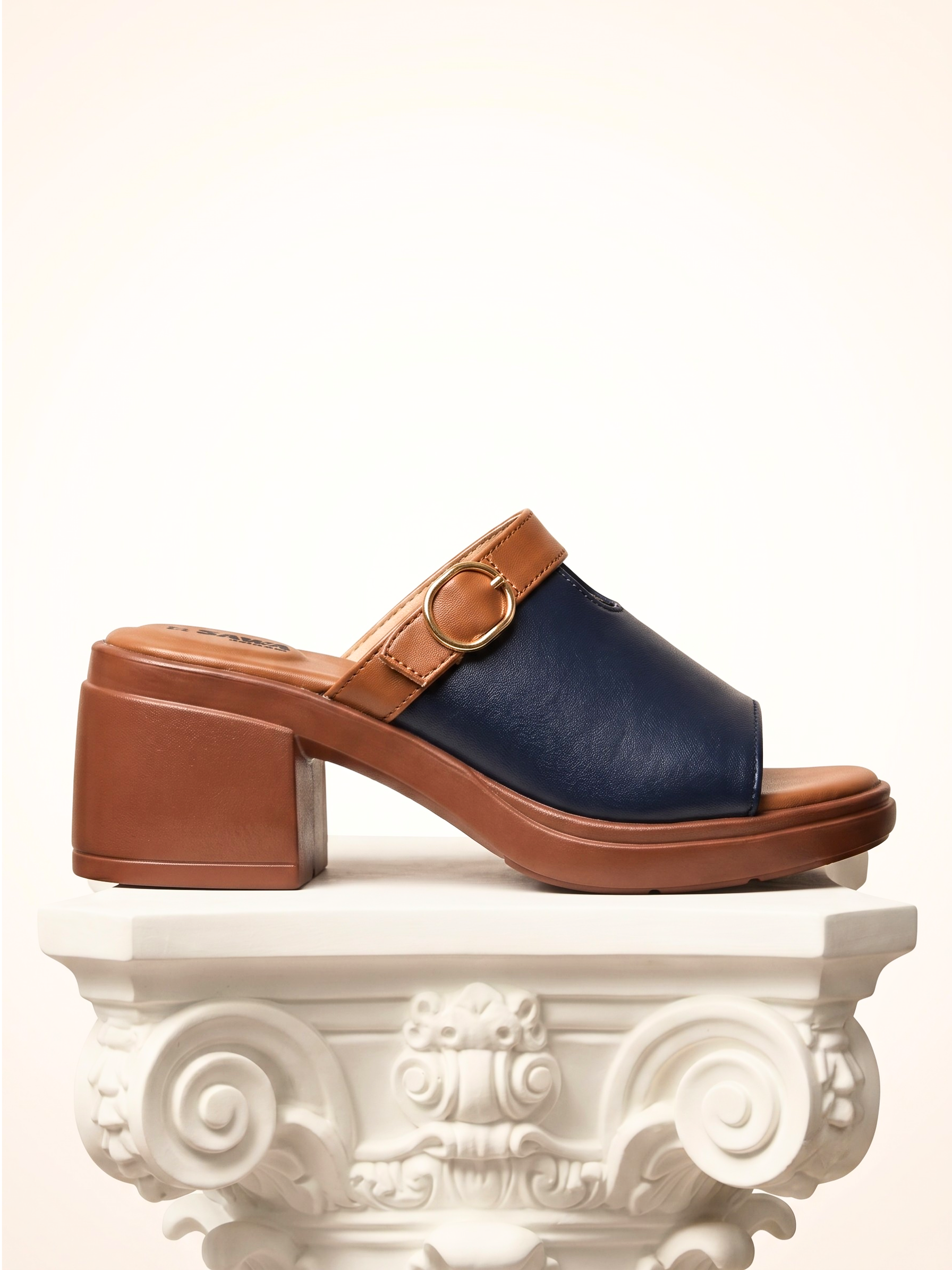 Navy Buckle Block Heels 743 BL