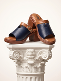 Navy Buckle Block Heels 743 BL