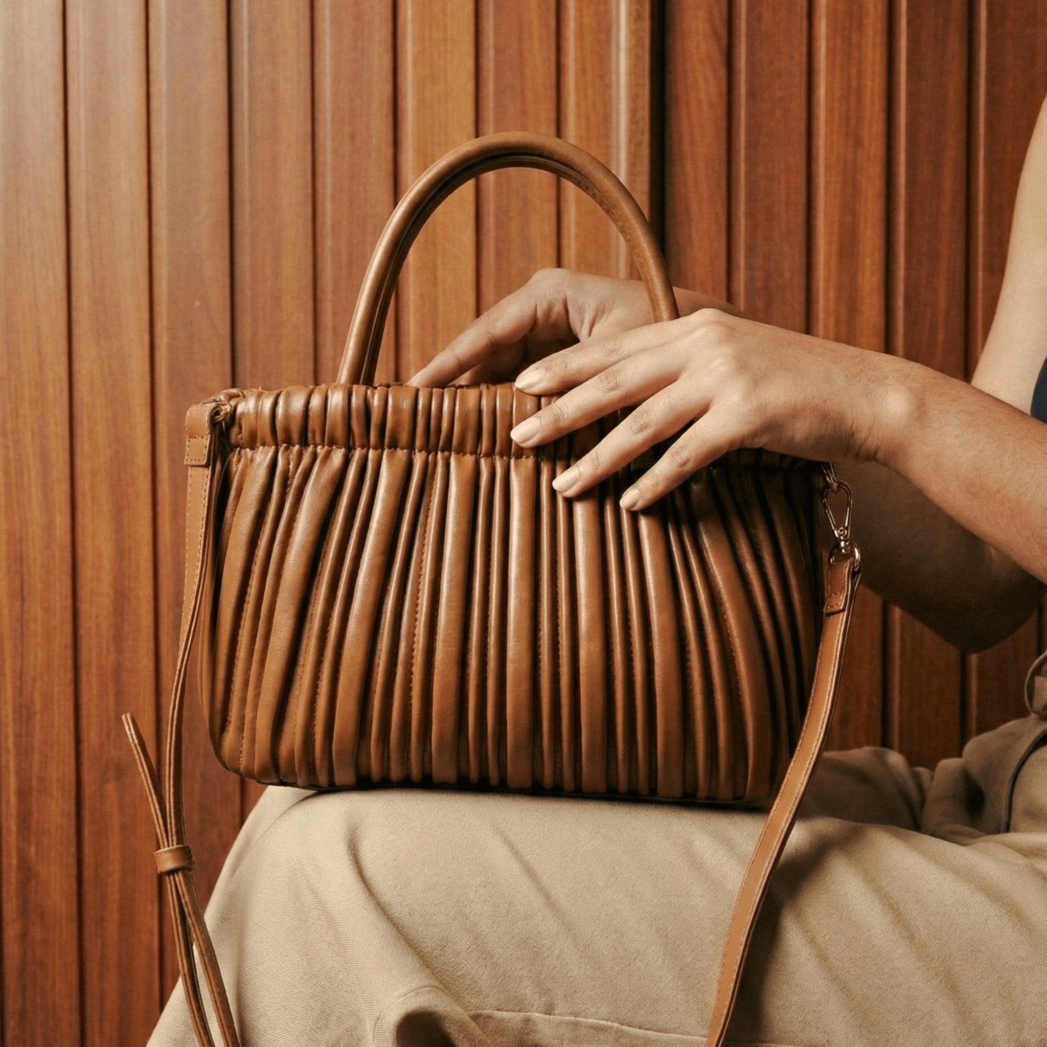 Elegant Caramel Pleated Satchel 7055 BR - Sawa.pkWomen footwear shoes affordable