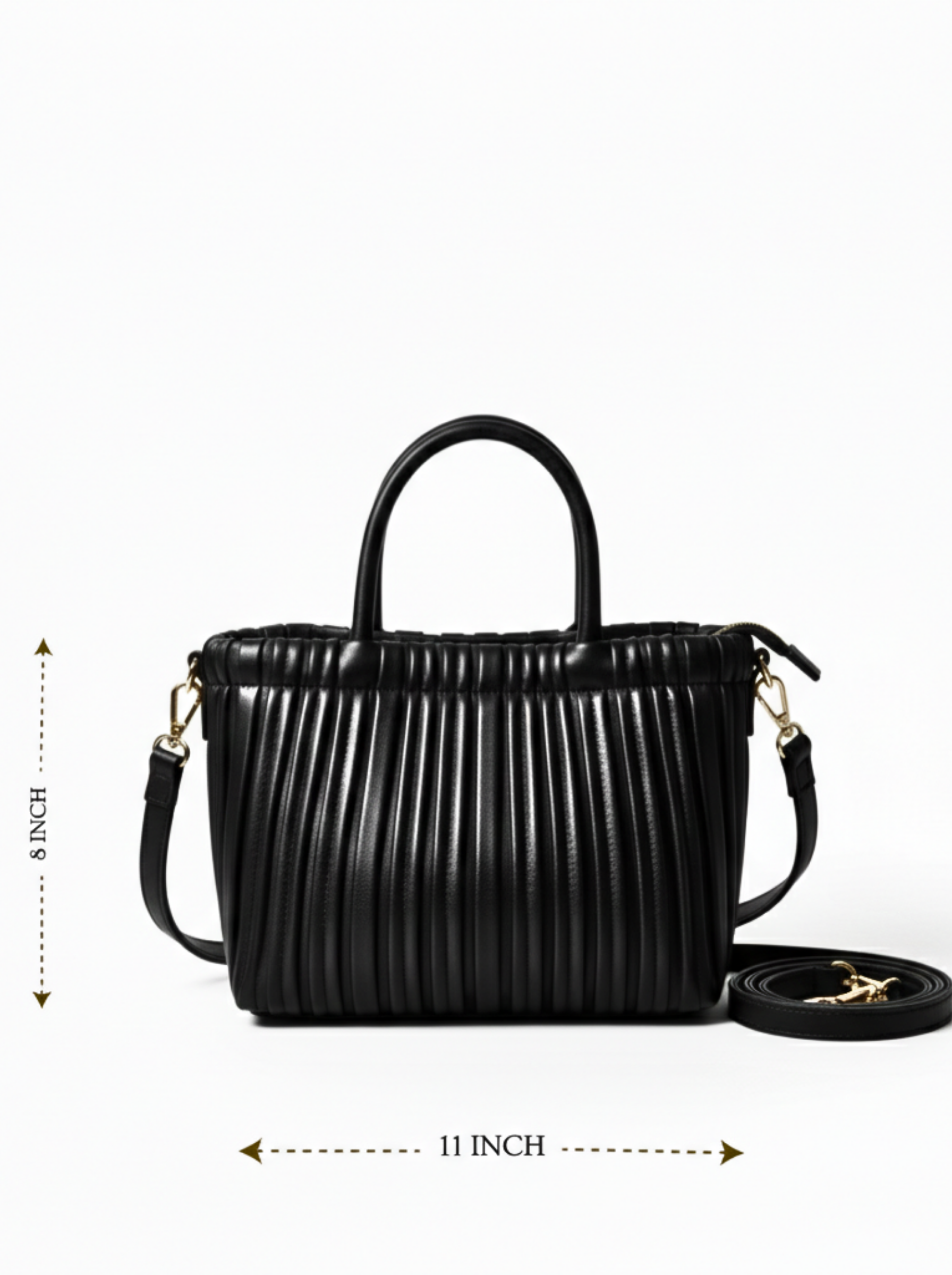 Noir Pleated Leather Satchel 7055 BK