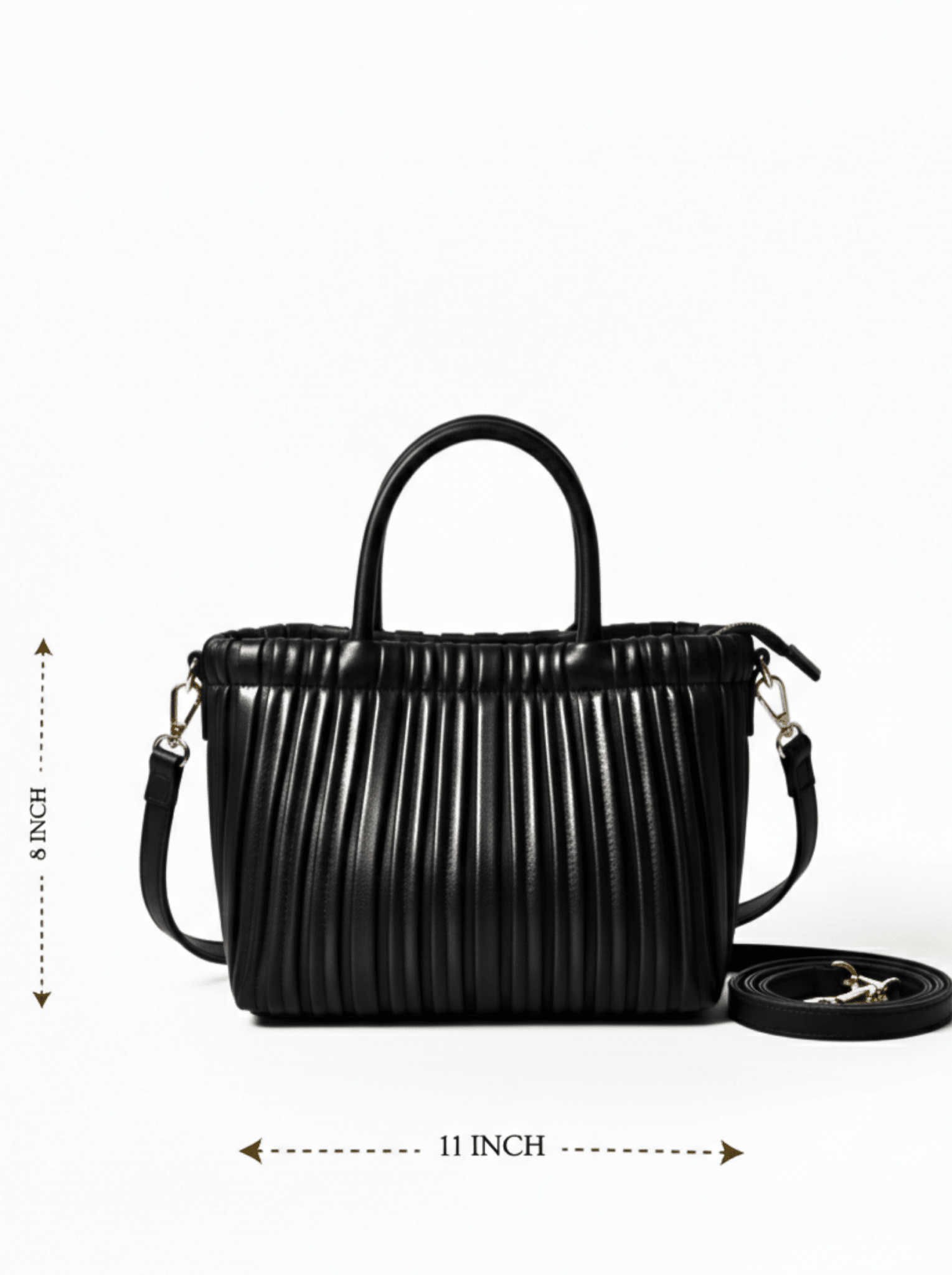 Noir Pleated Leather Satchel 7055 BK - Sawa.pkWomen footwear shoes affordable