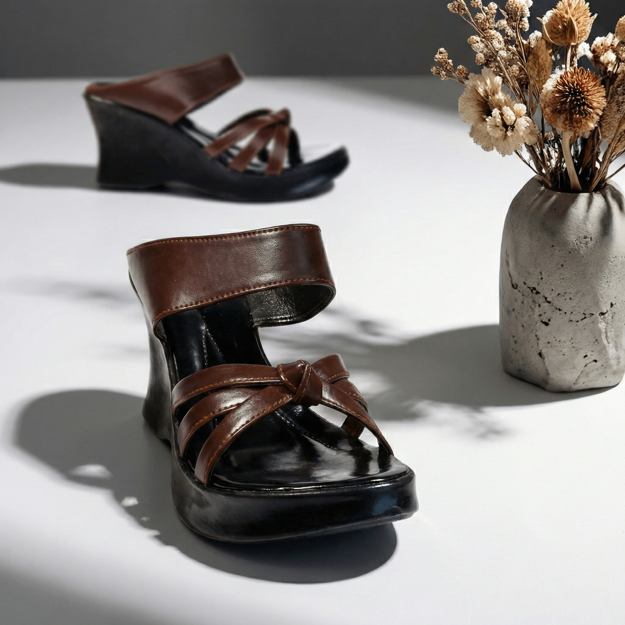 Mahogany Knotted Wedge Slides 708 MR - Sawa.pkWomen footwear shoes affordable
