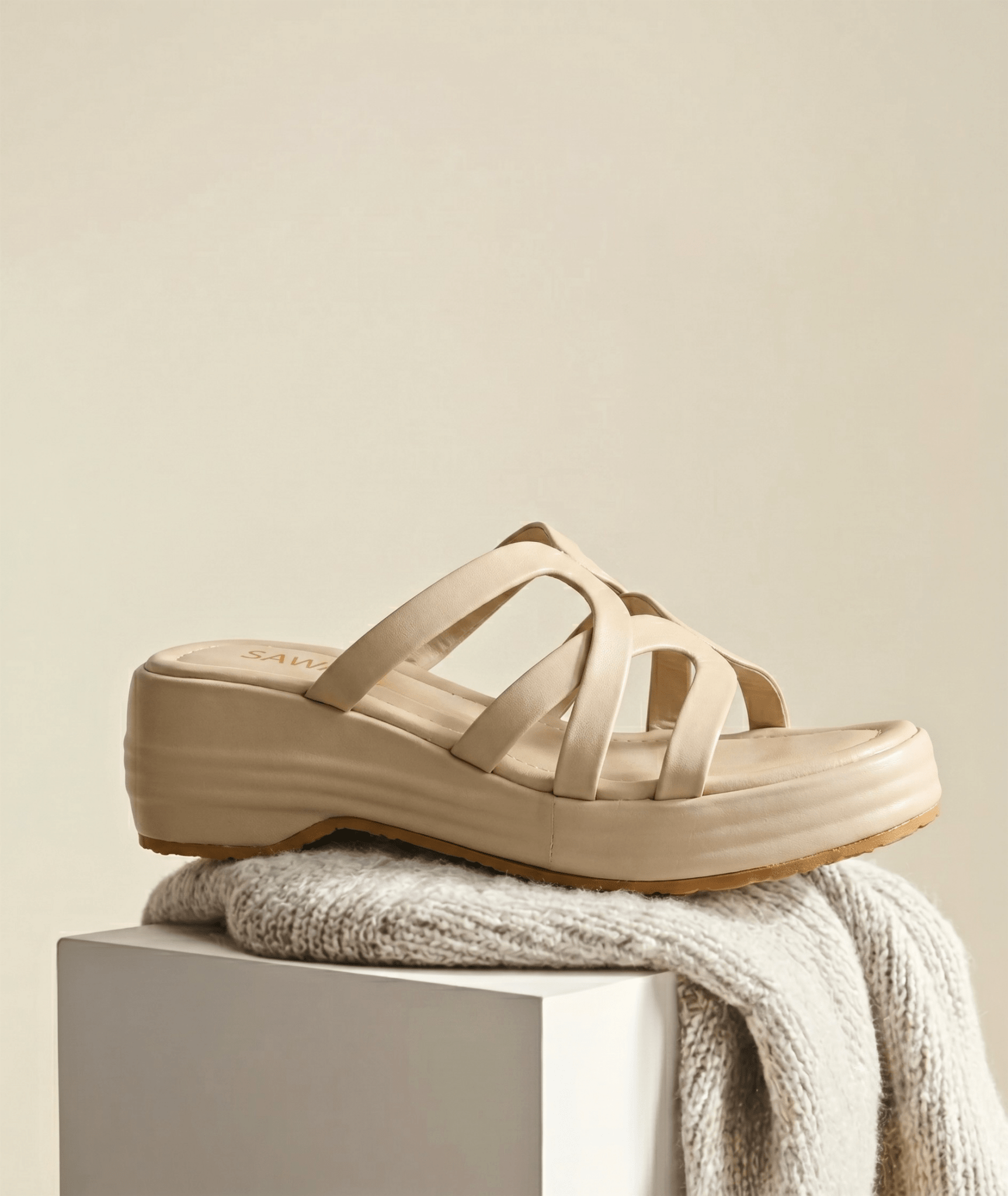 Plush Strappy Wedge Slides 720 F - Sawa.pkWomen footwear shoes affordable