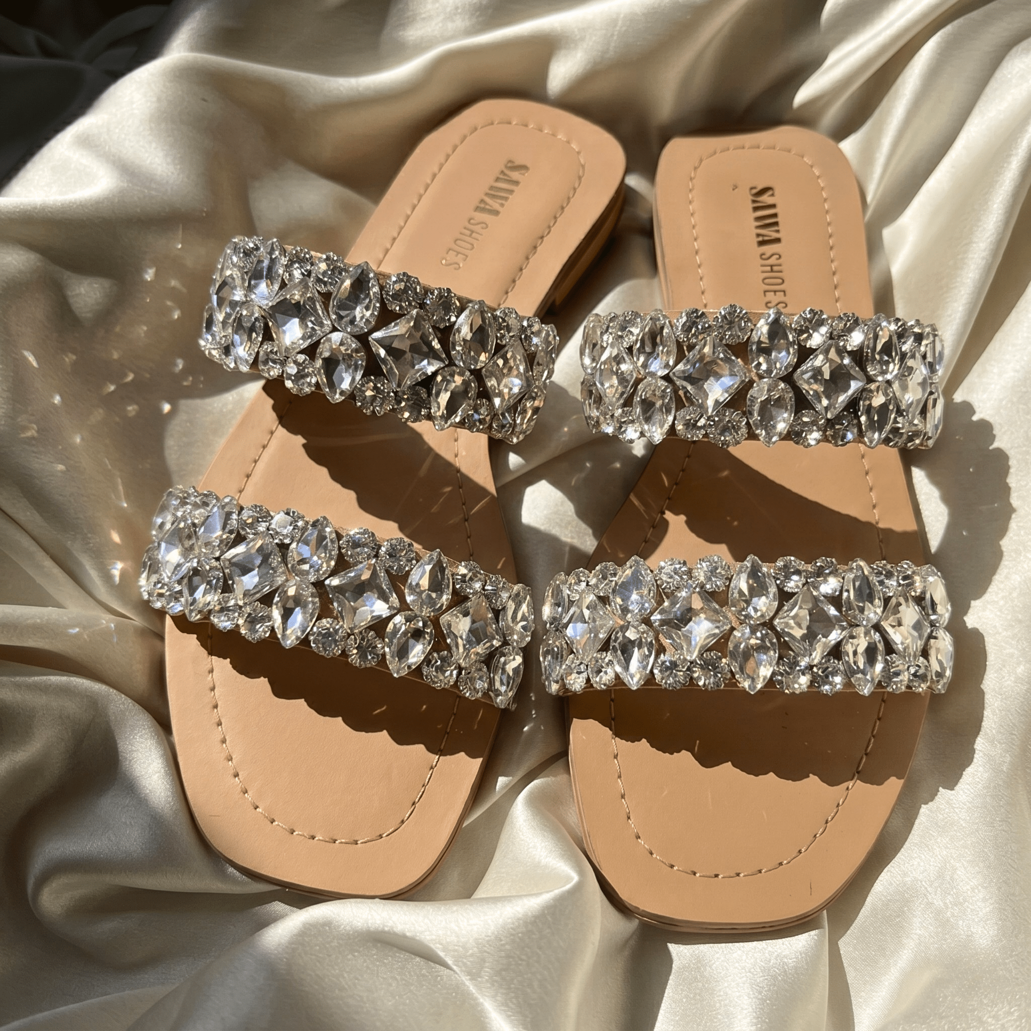 Crystal Embellished Double-Strap Slides 622 G - Sawa.pkWomen footwear shoes affordable