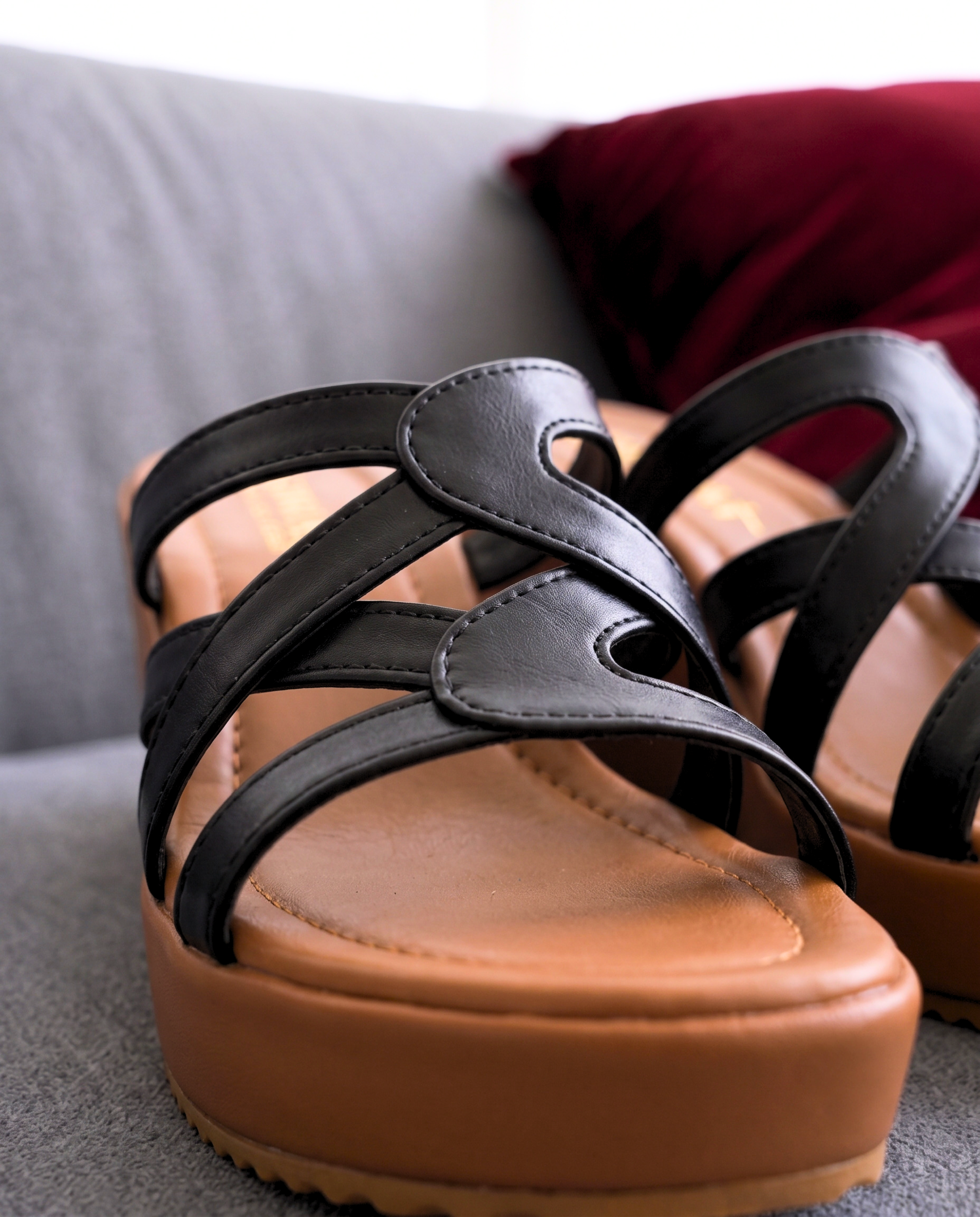 Plush Strappy Wedge Slides 720 BK