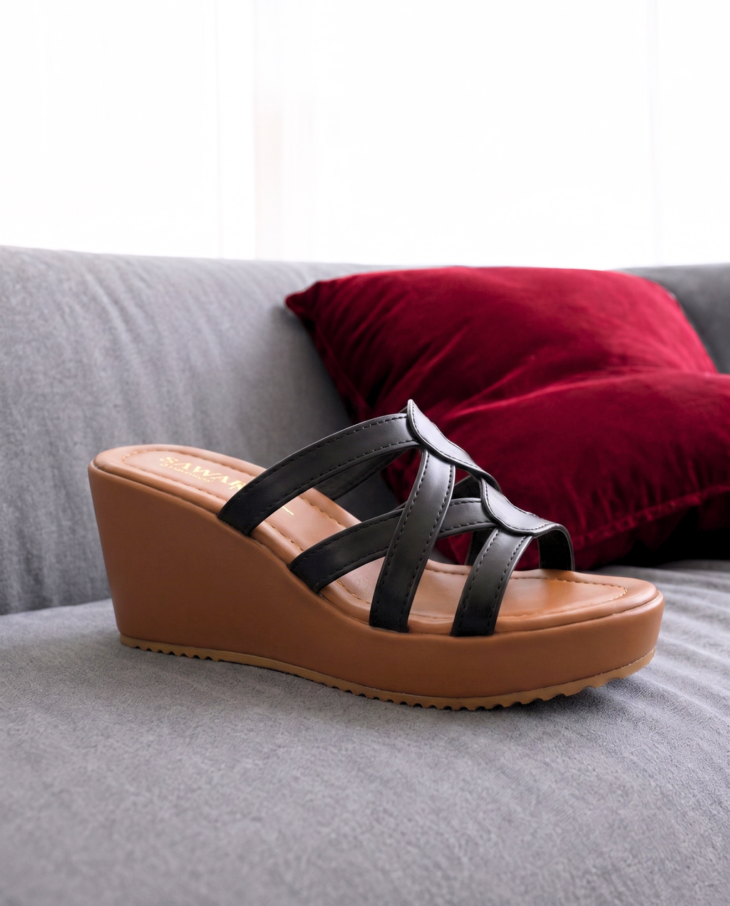 Plush Strappy Wedge Slides 720 BK