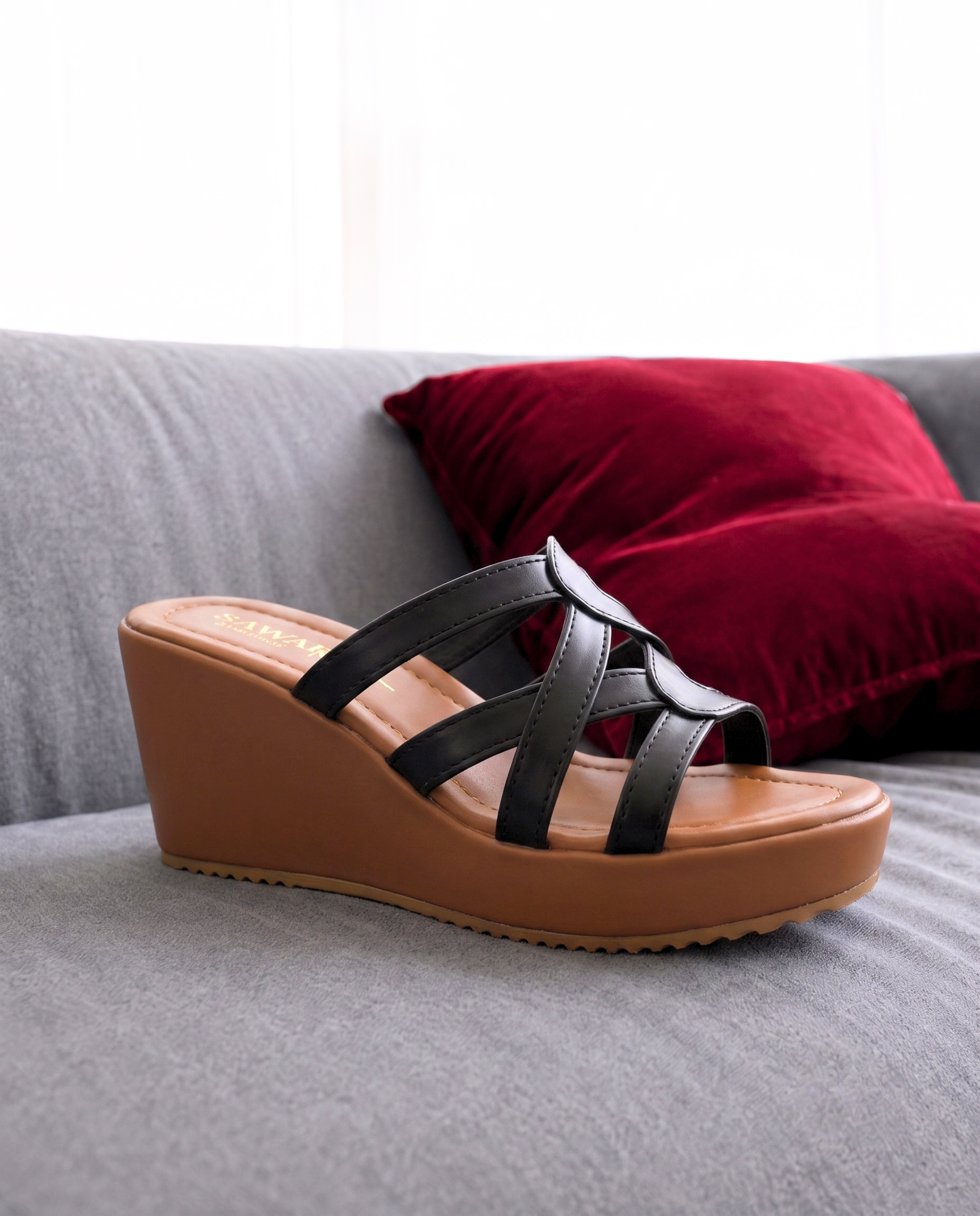 Plush Strappy Wedge Slides 720 BK