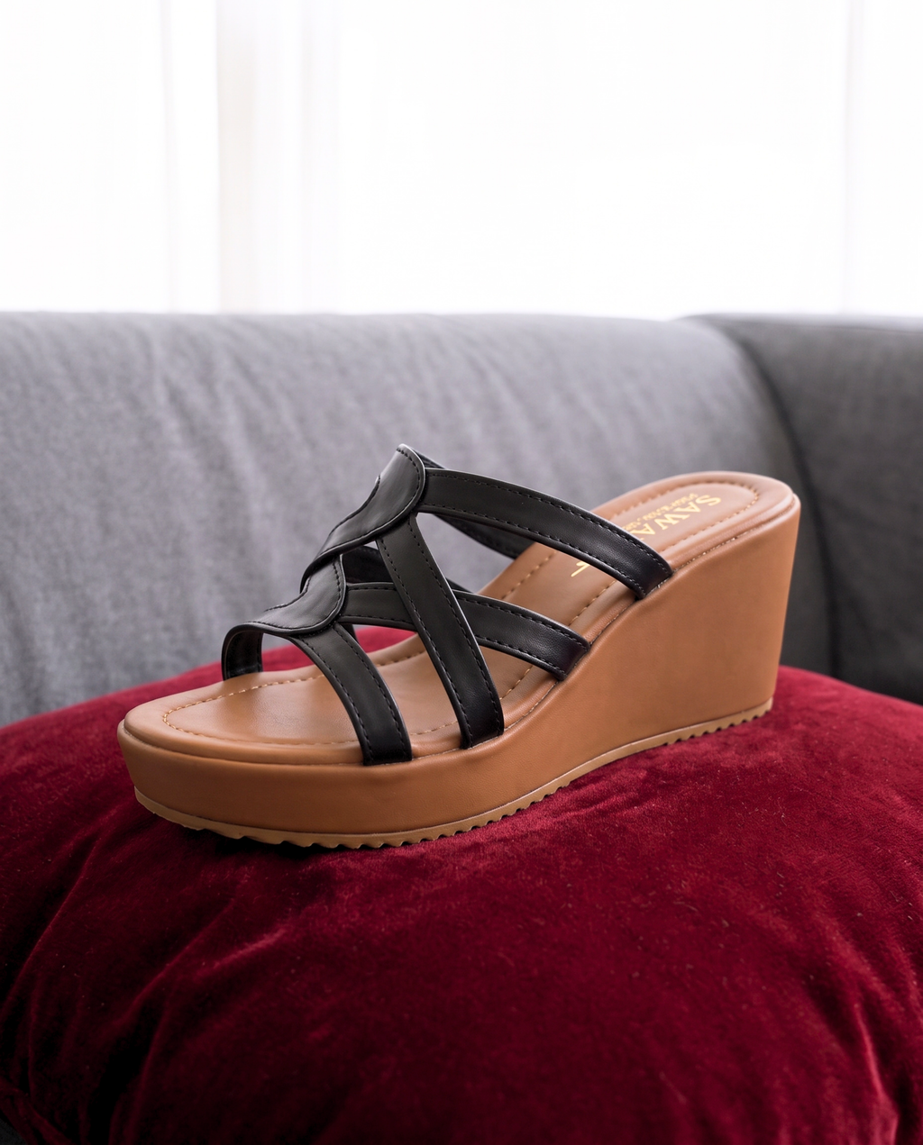 Plush Strappy Wedge Slides 720 BK