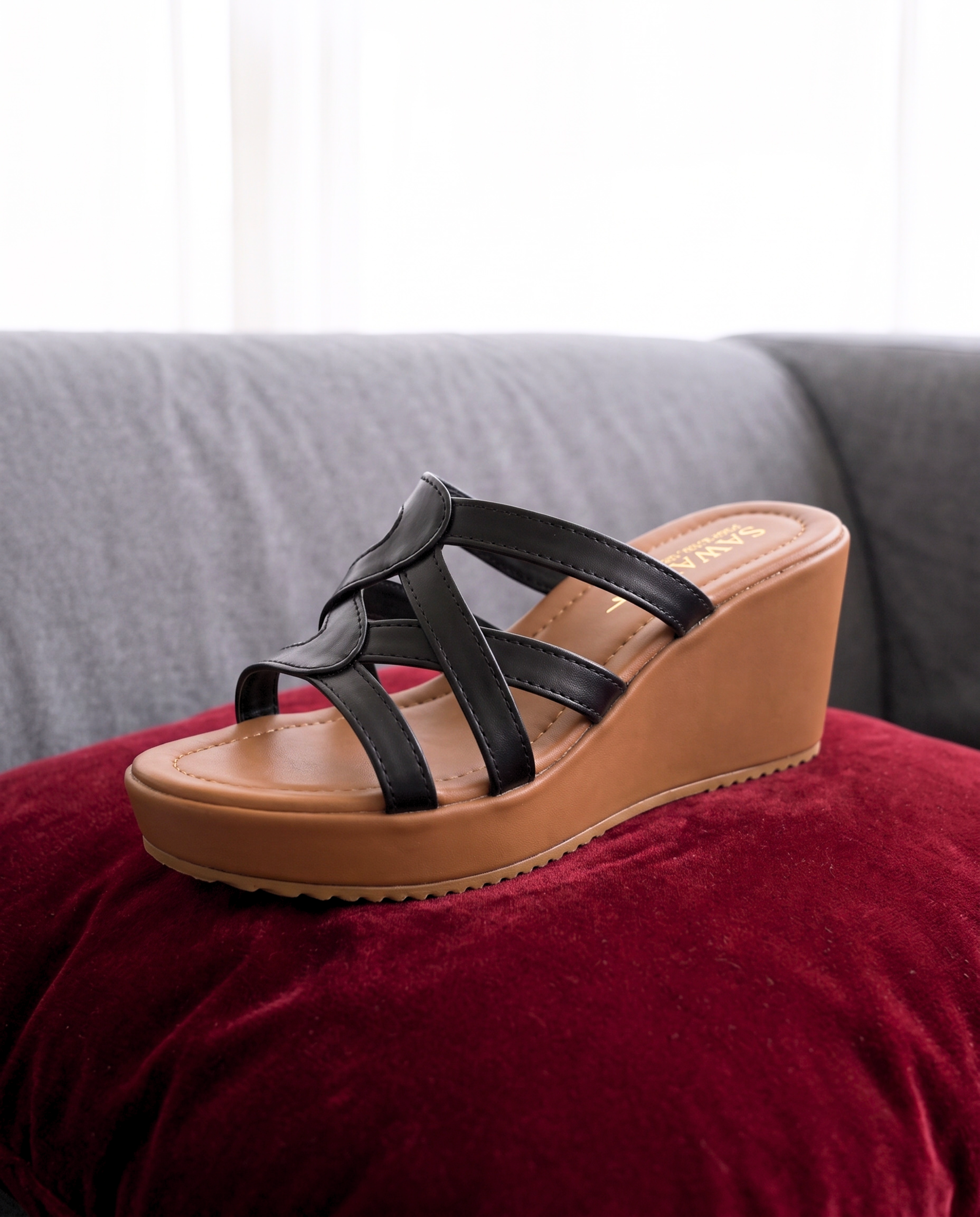 Plush Strappy Wedge Slides 720 BK