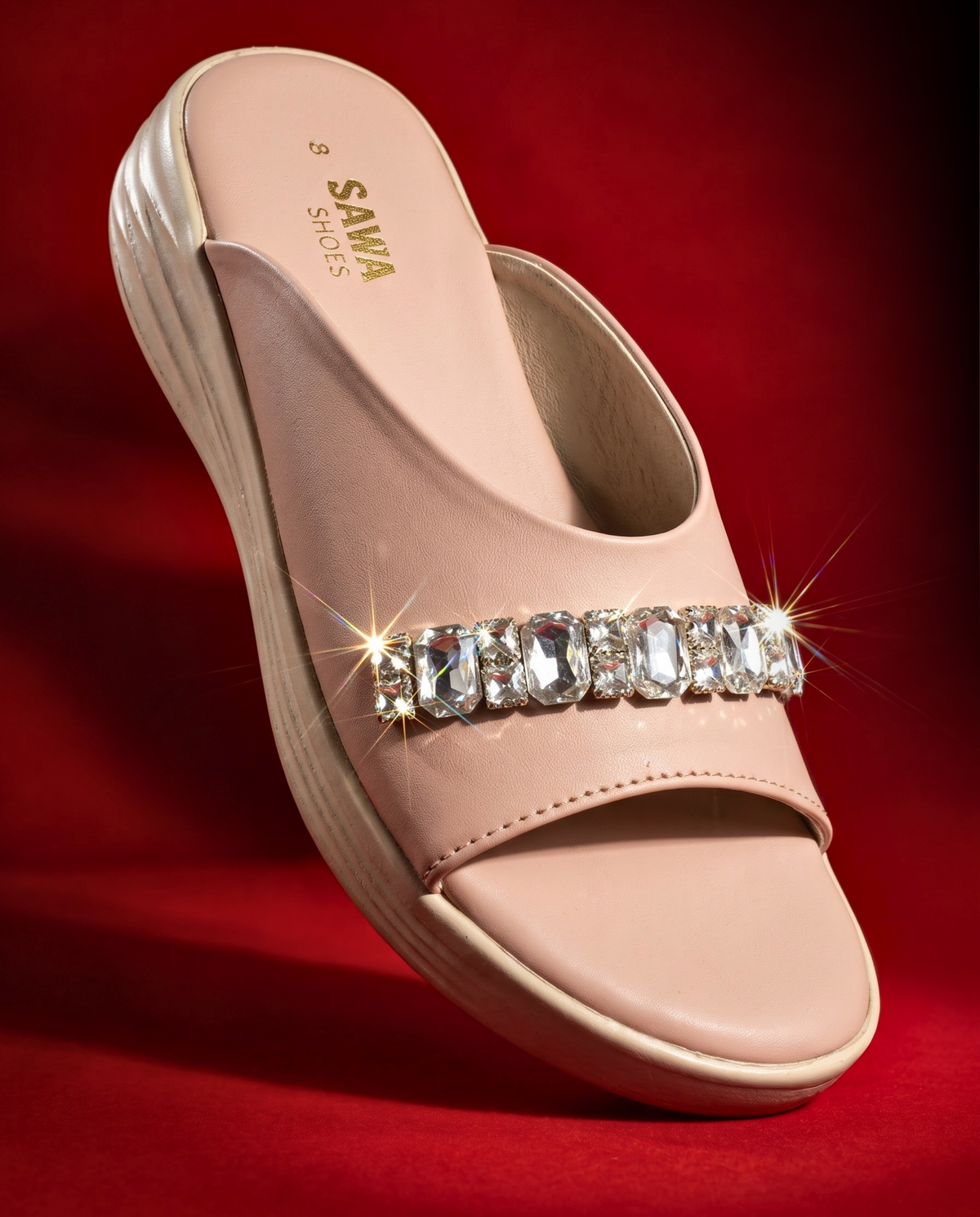 Embellished Pink Wedge Slides Sft17 F