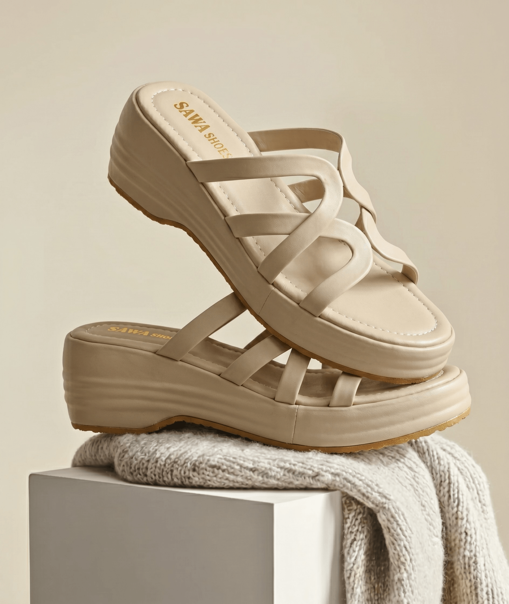 Plush Strappy Wedge Slides 720 F - Sawa.pkWomen footwear shoes affordable