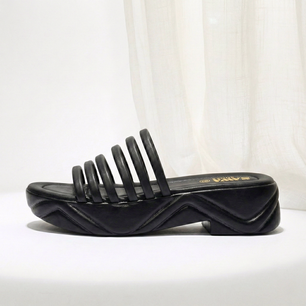 STRAPPY WEDGE SLIDES 759 BK