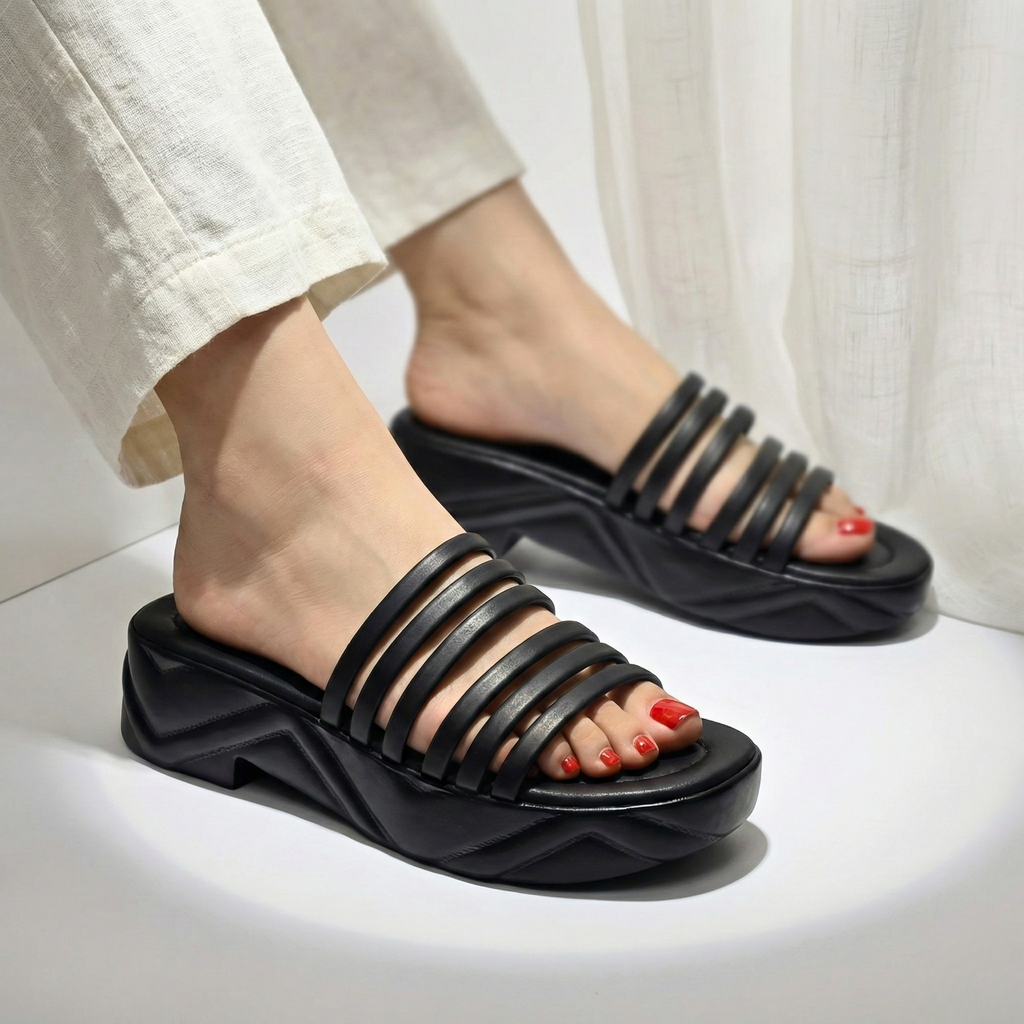 STRAPPY WEDGE SLIDES 759 BK
