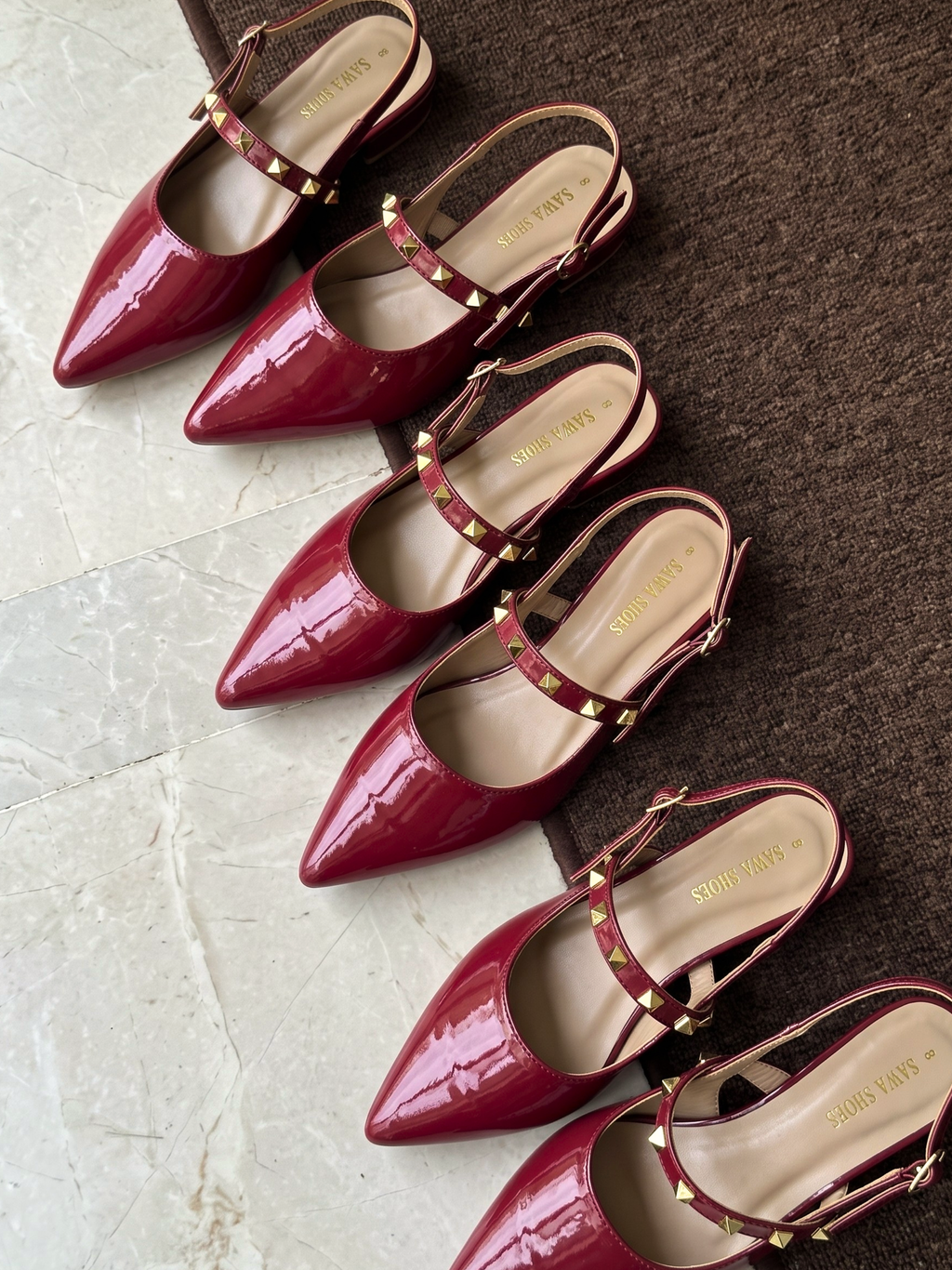 Studded Patent Slingback Heels 103 MR