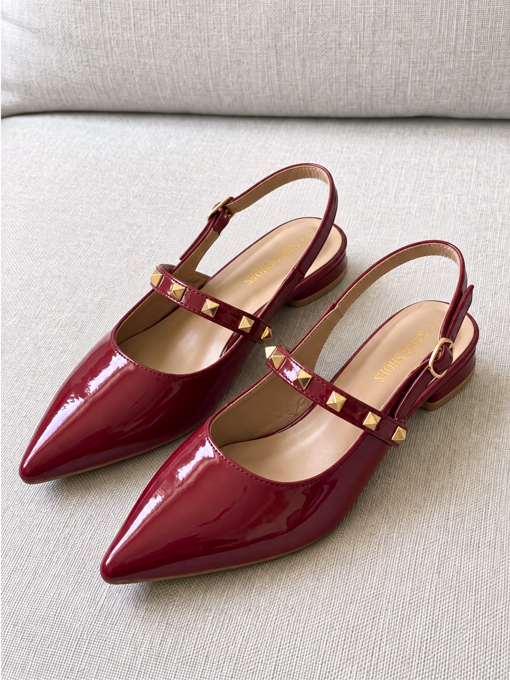 Studded Patent Slingback Heels 103 MR