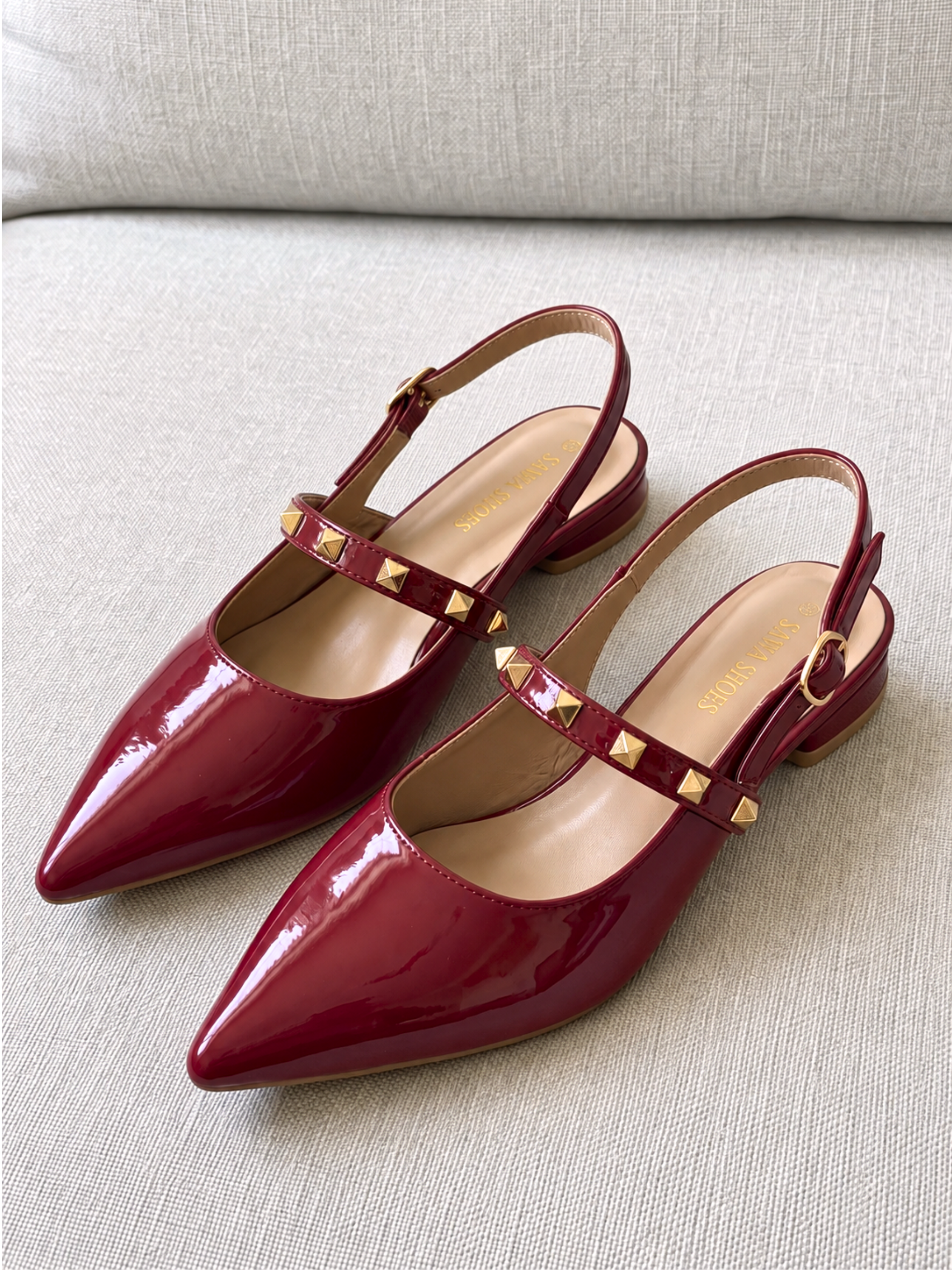 Studded Patent Slingback Heels 103 MR