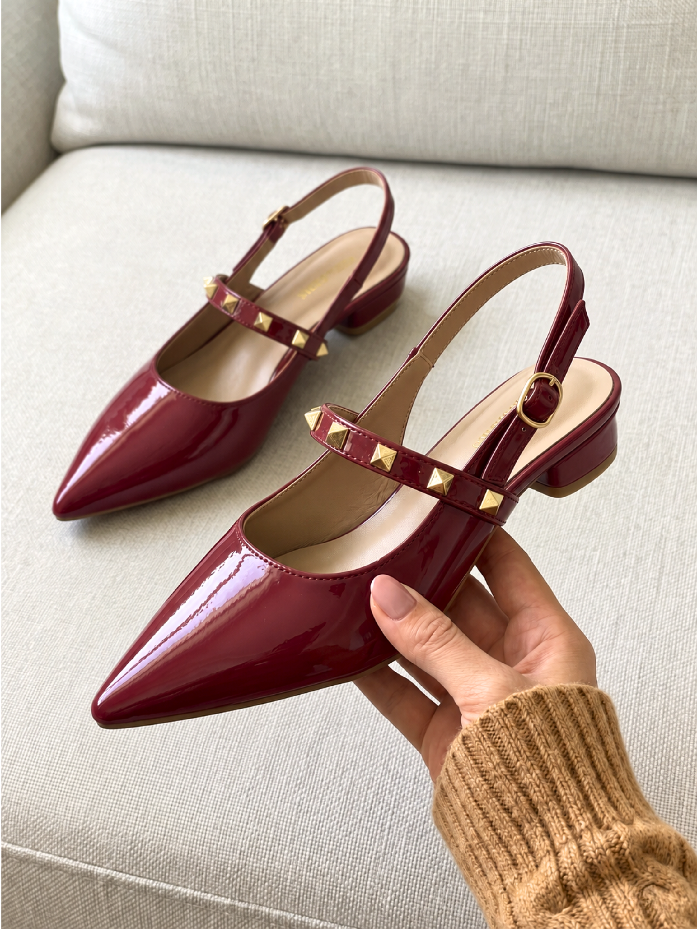 Studded Patent Slingback Heels 103 MR