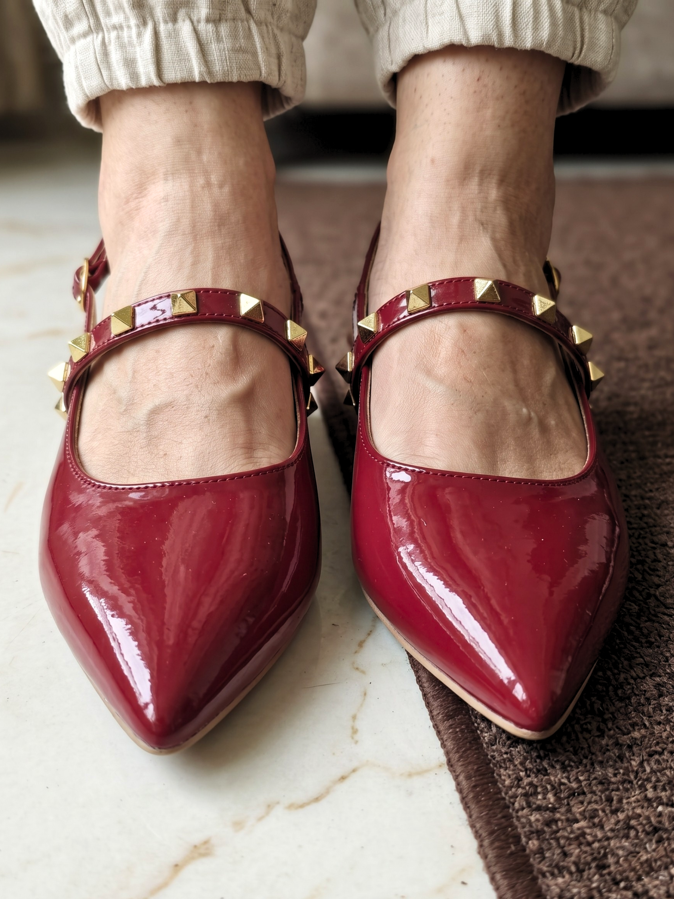Studded Patent Slingback Heels 103 MR