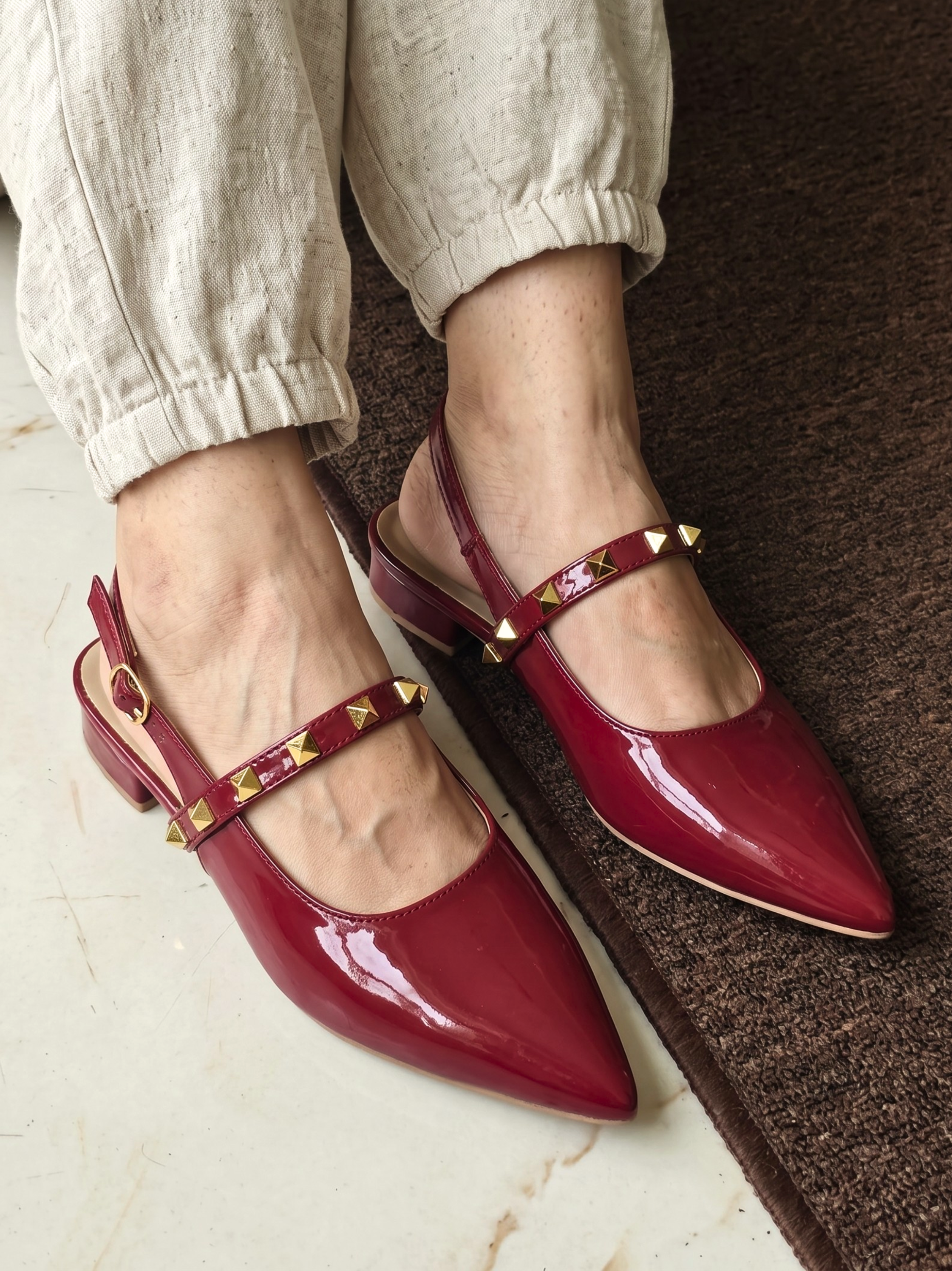 Studded Patent Slingback Heels 103 MR