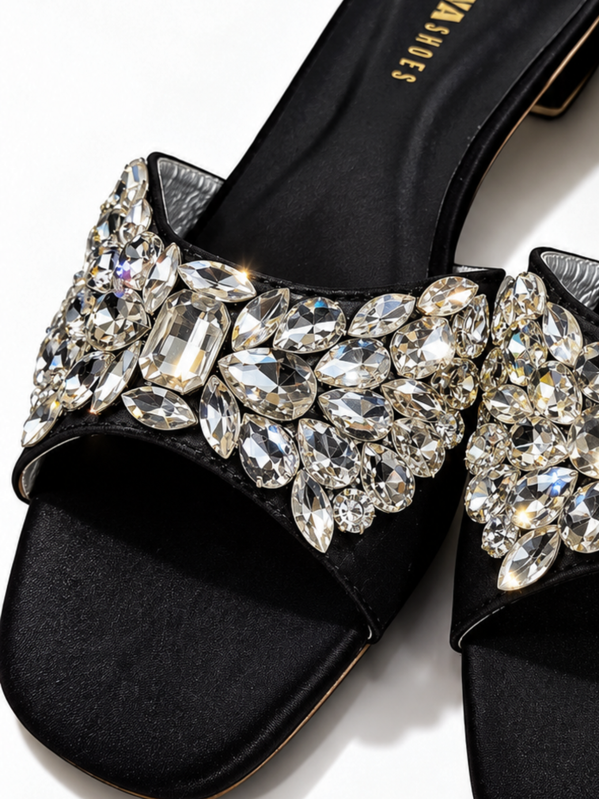 Black Satin Jewel Slides 613 BK