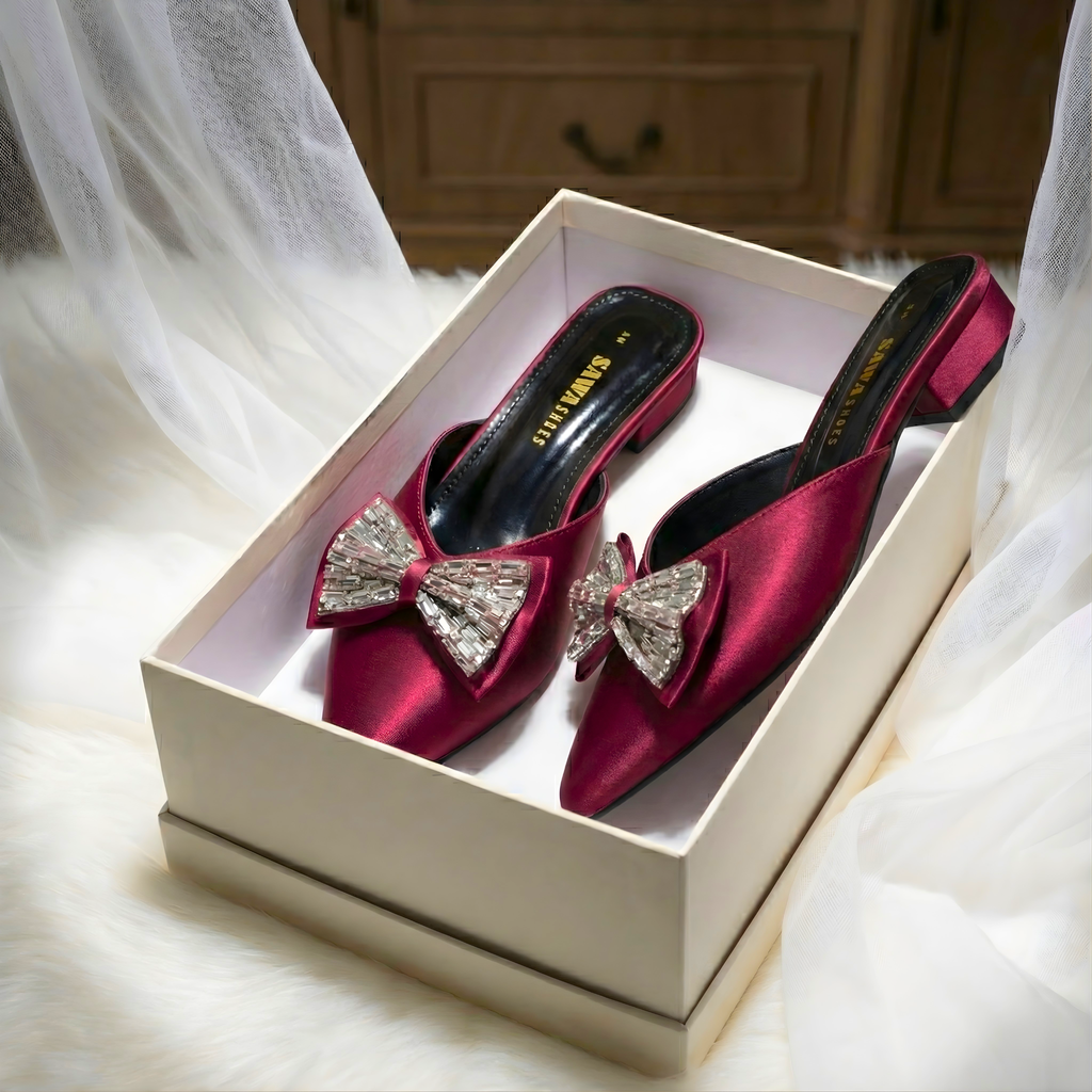 EMBELLISHED SATIN MULES 657 MR