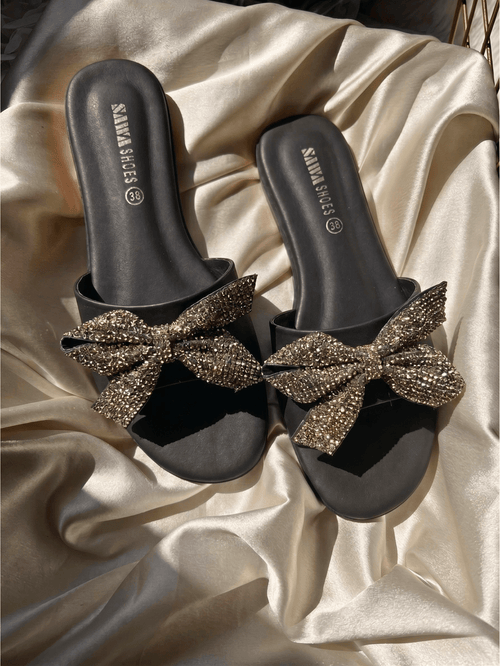 BLACK BOW SLIDES 620 BK - Sawa.pkWomen footwear shoes affordable