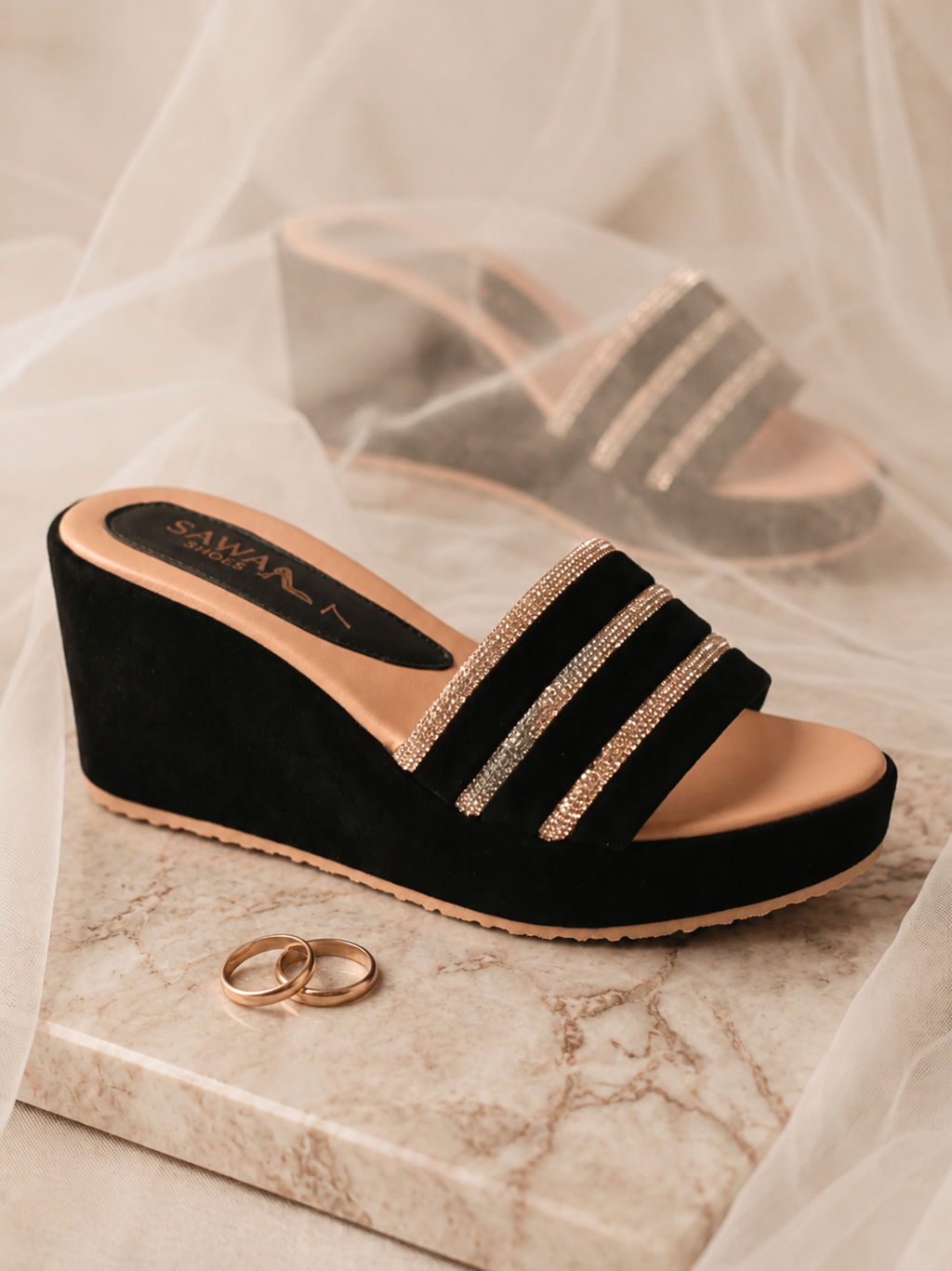 Sparkling Black Wedges 727 Bk