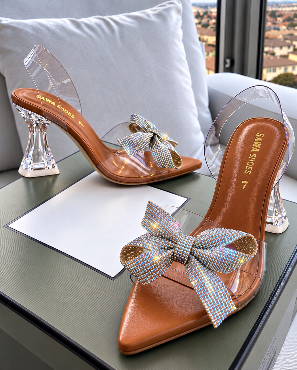 Crystal Bow Cindrella Shoes 522 G