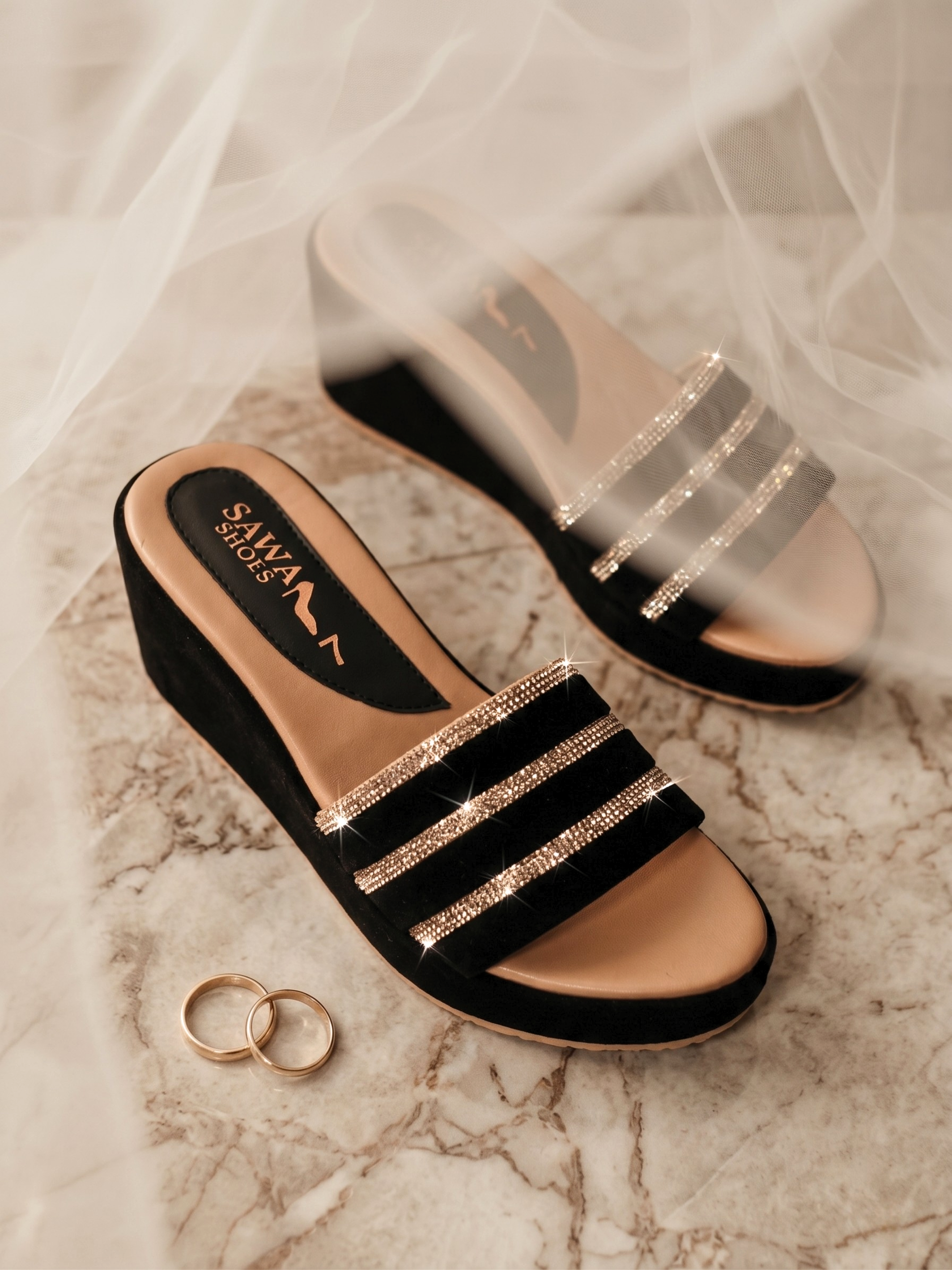 Sparkling Black Wedges 727 Bk