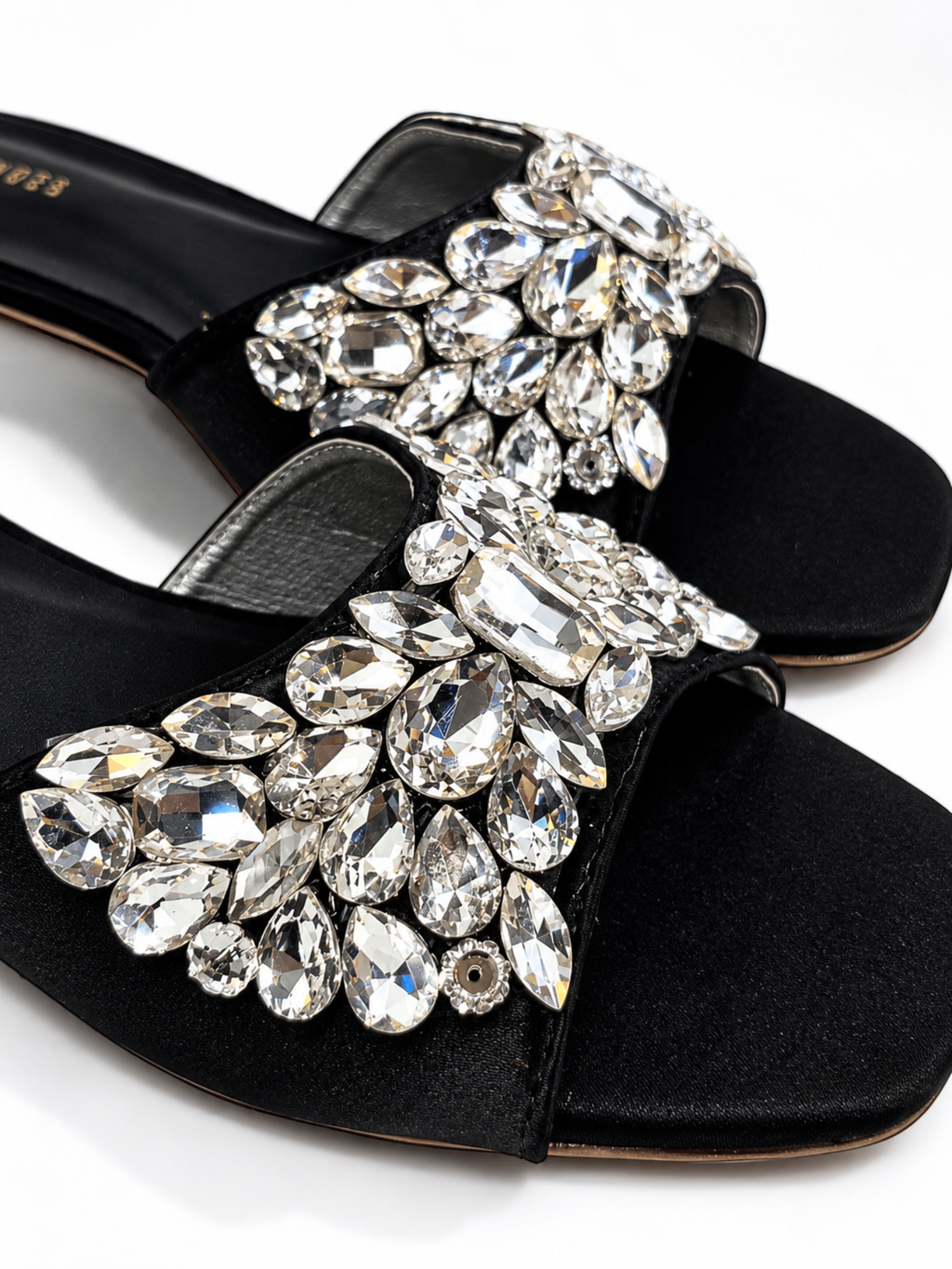 Black Satin Jewel Slides 613 BK