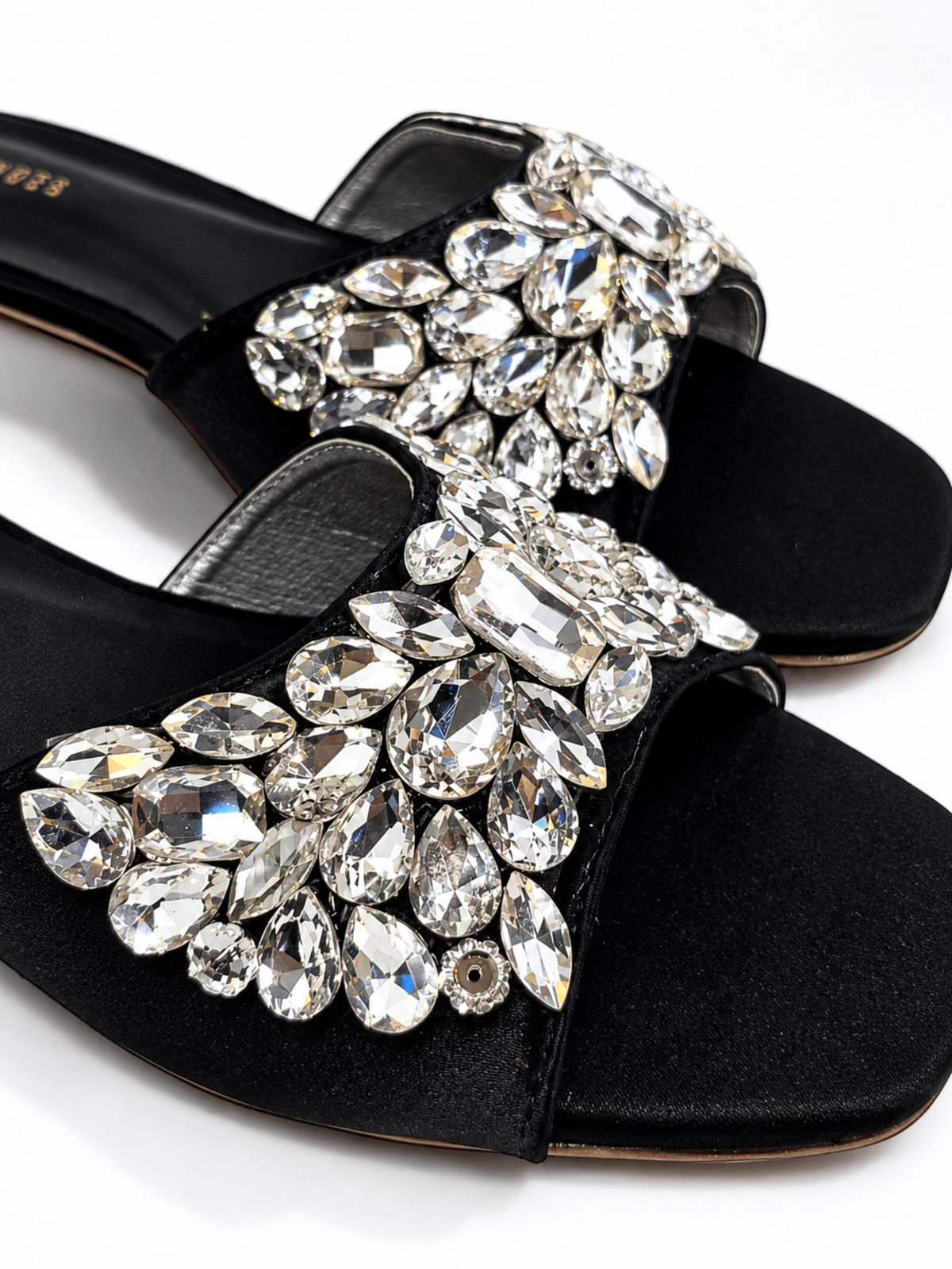 Black Satin Jewel Slides 613 BK