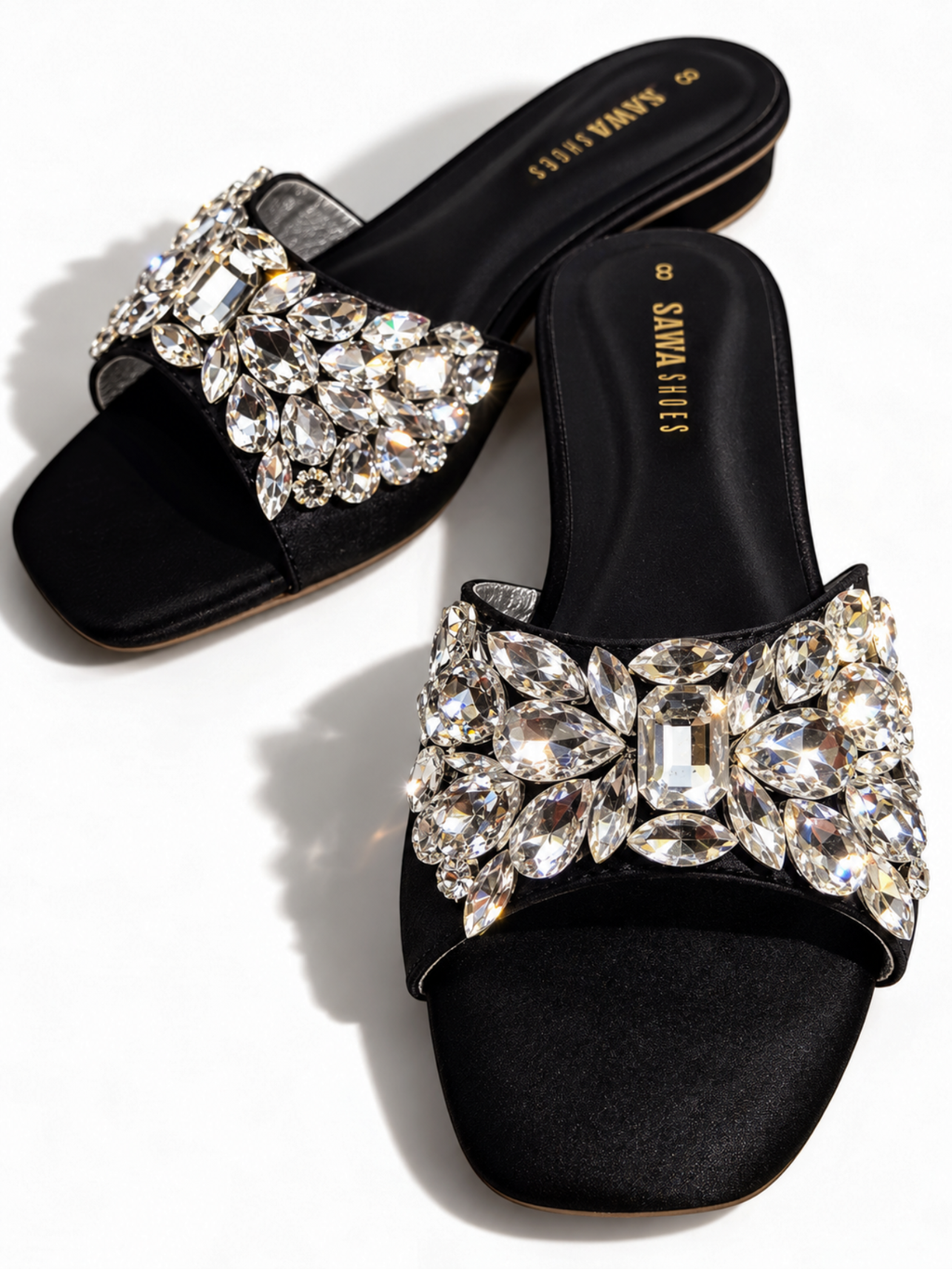Black Satin Jewel Slides 613 BK