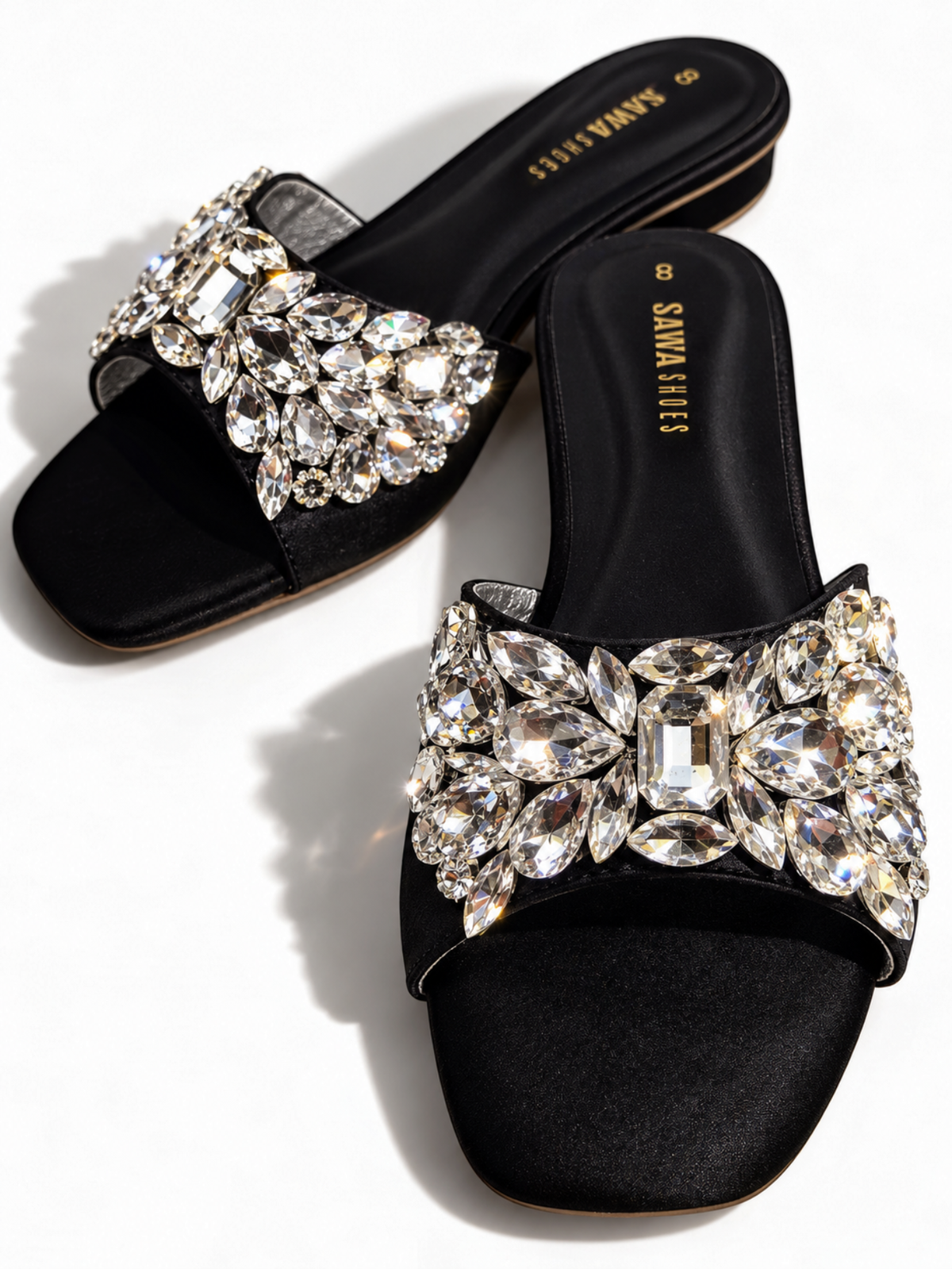 Black Satin Jewel Slides 613 BK