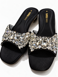 Black Satin Jewel Slides 613 BK