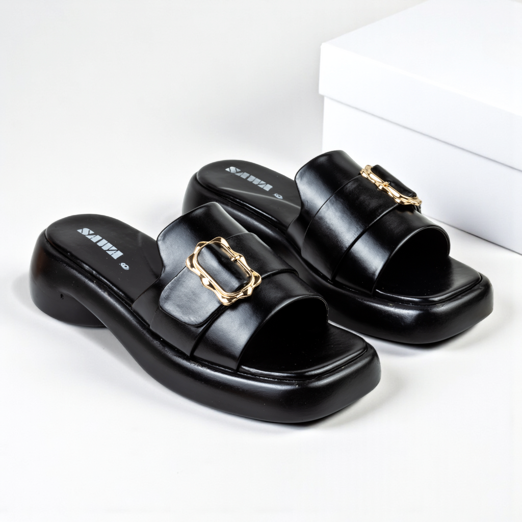 BLACK CASUAL SLIDES 469 Bk