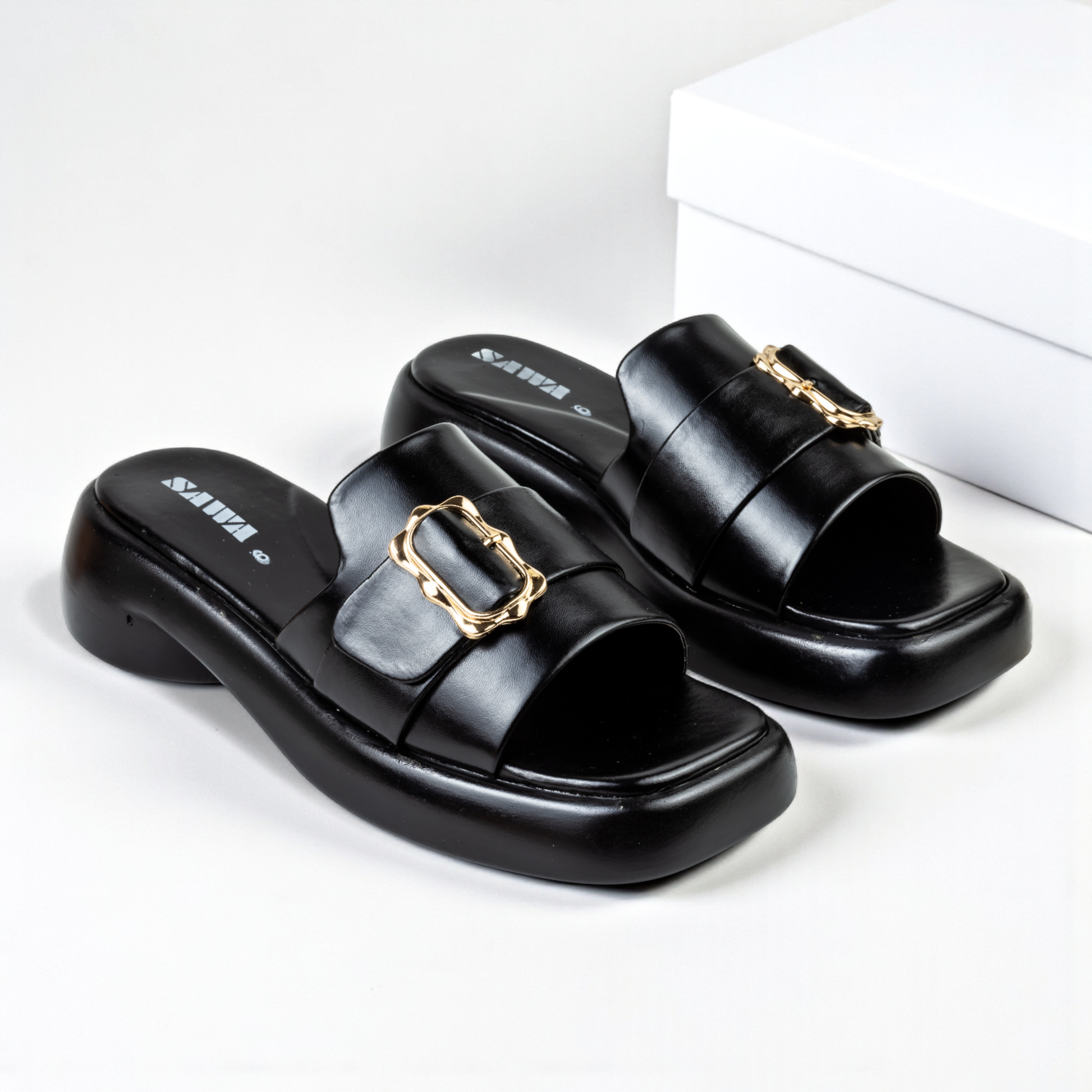 BLACK CASUAL SLIDES 469 Bk