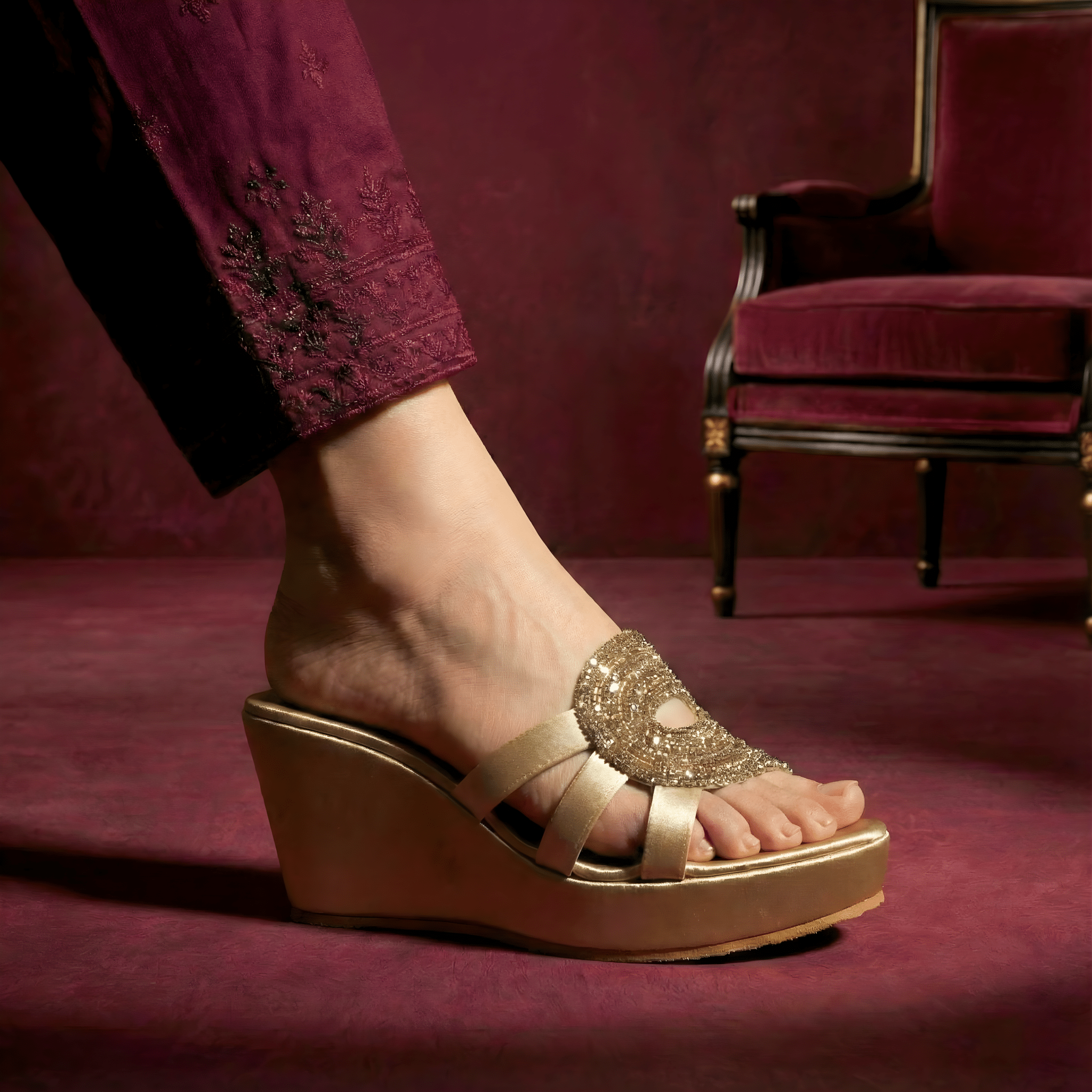 Handcrafted Golden Wedges 762 G - Sawa.pkWomen footwear shoes affordable