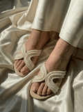 Cream Pearl Slides 628 F - Sawa.pkWomen footwear shoes affordable