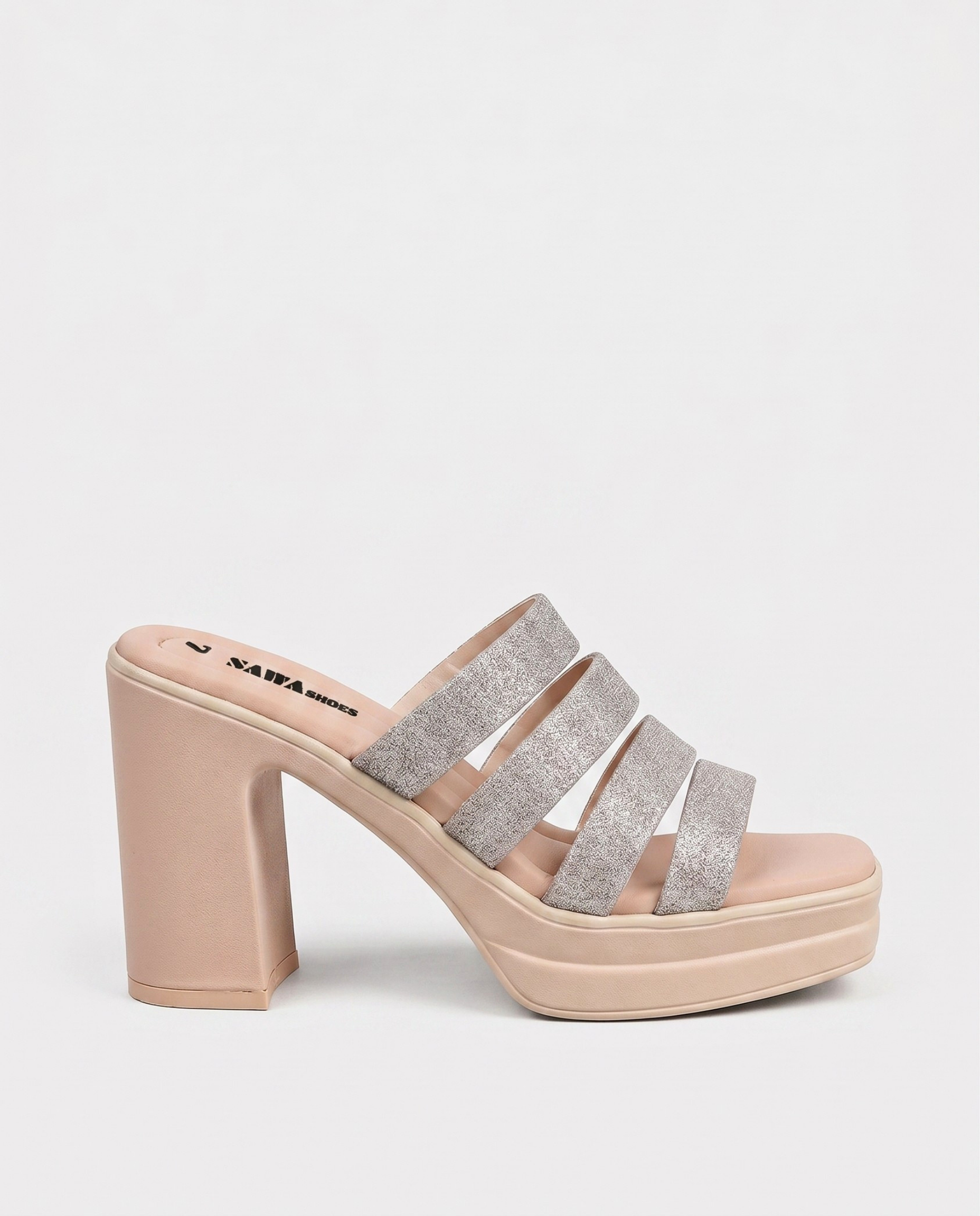 Silver Sparkle Block Heels B-10
