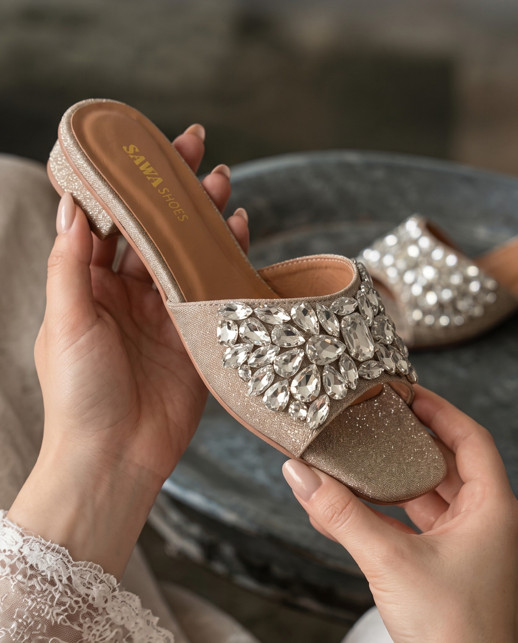 Metallic Gold Jewel Slides 613 G