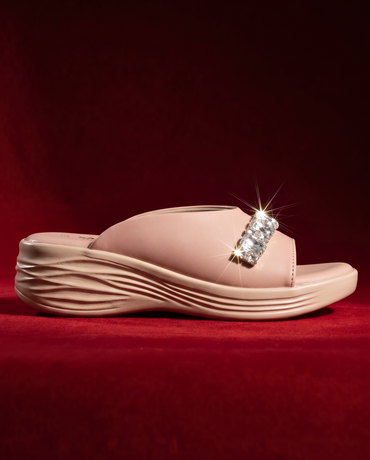 Embellished Pink Wedge Slides Sft17 F