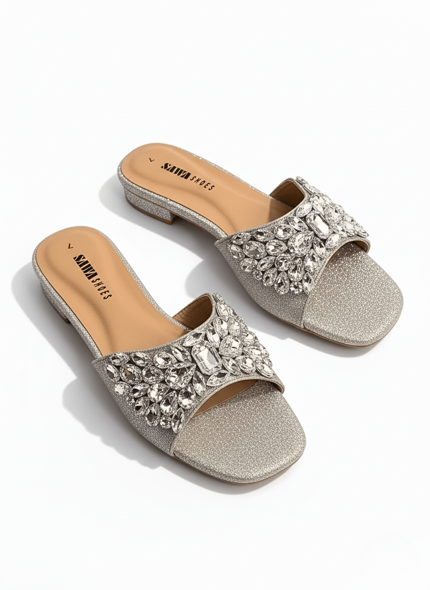 Metallic Gold Jewel Slides 613 G - Sawa.pkWomen footwear shoes affordable