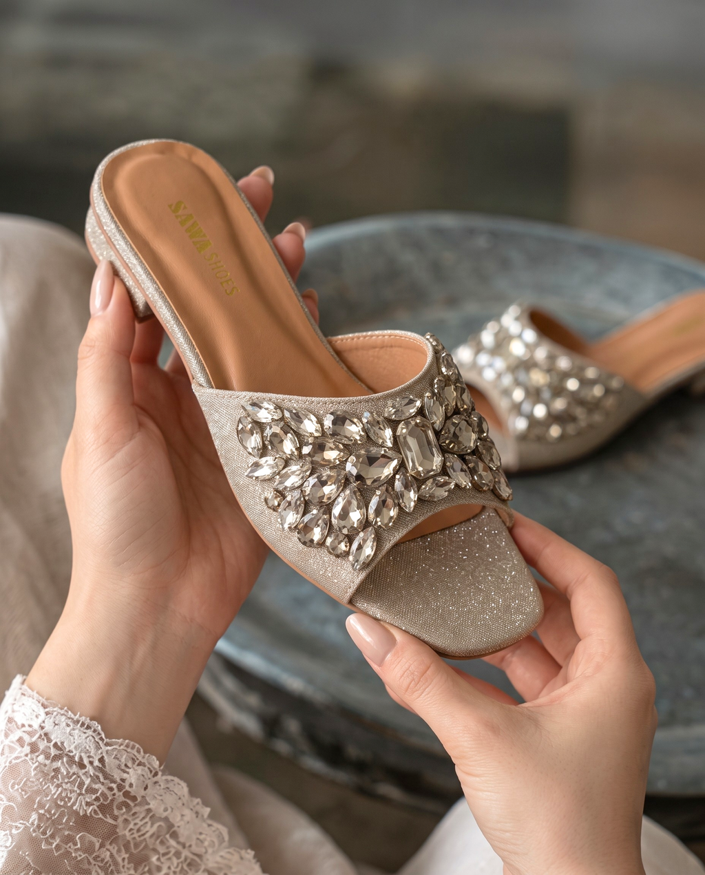 Metallic Gold Jewel Slides 613 G