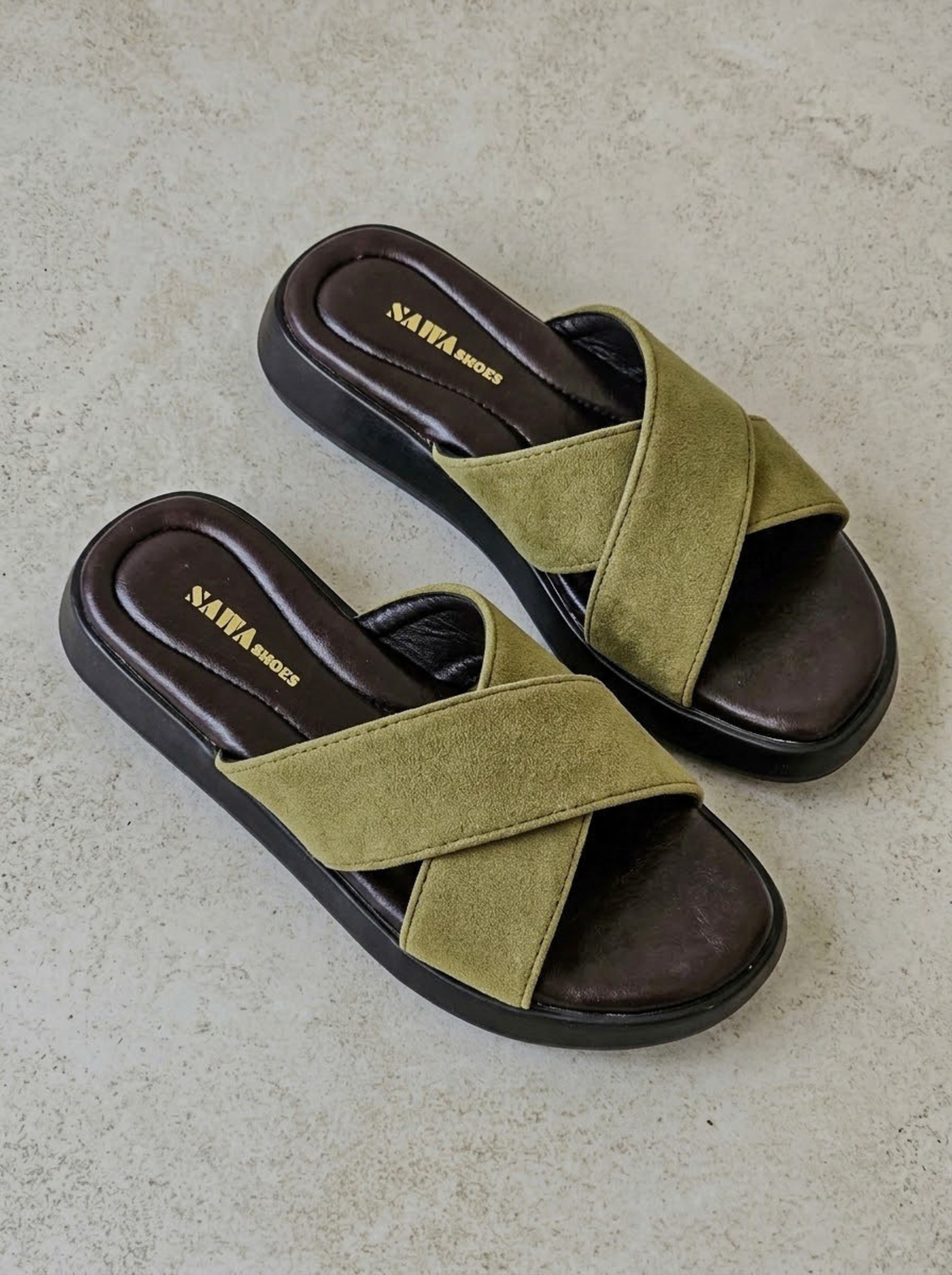 Cross Strap Moss Slides  458 gn