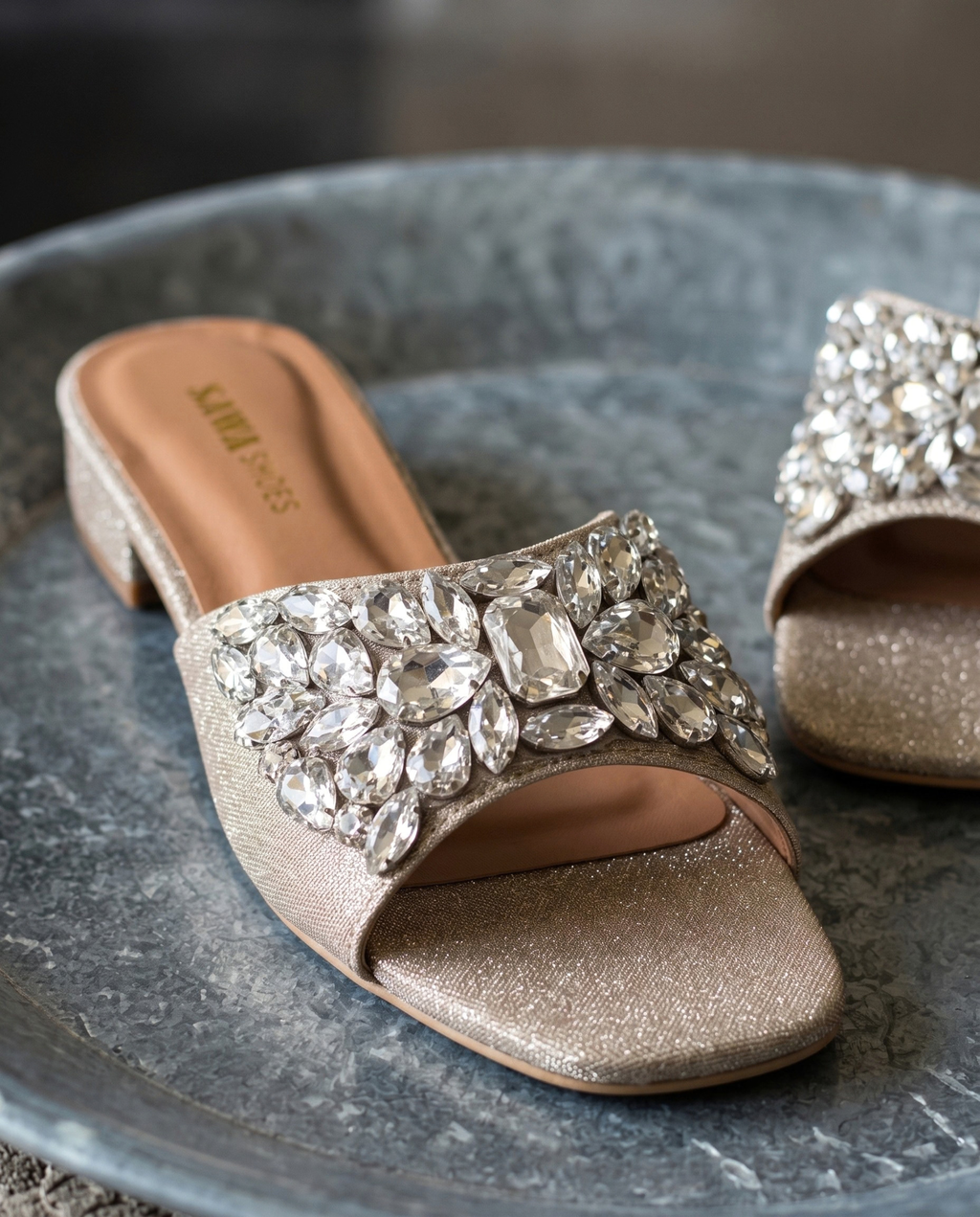Metallic Gold Jewel Slides 613 G